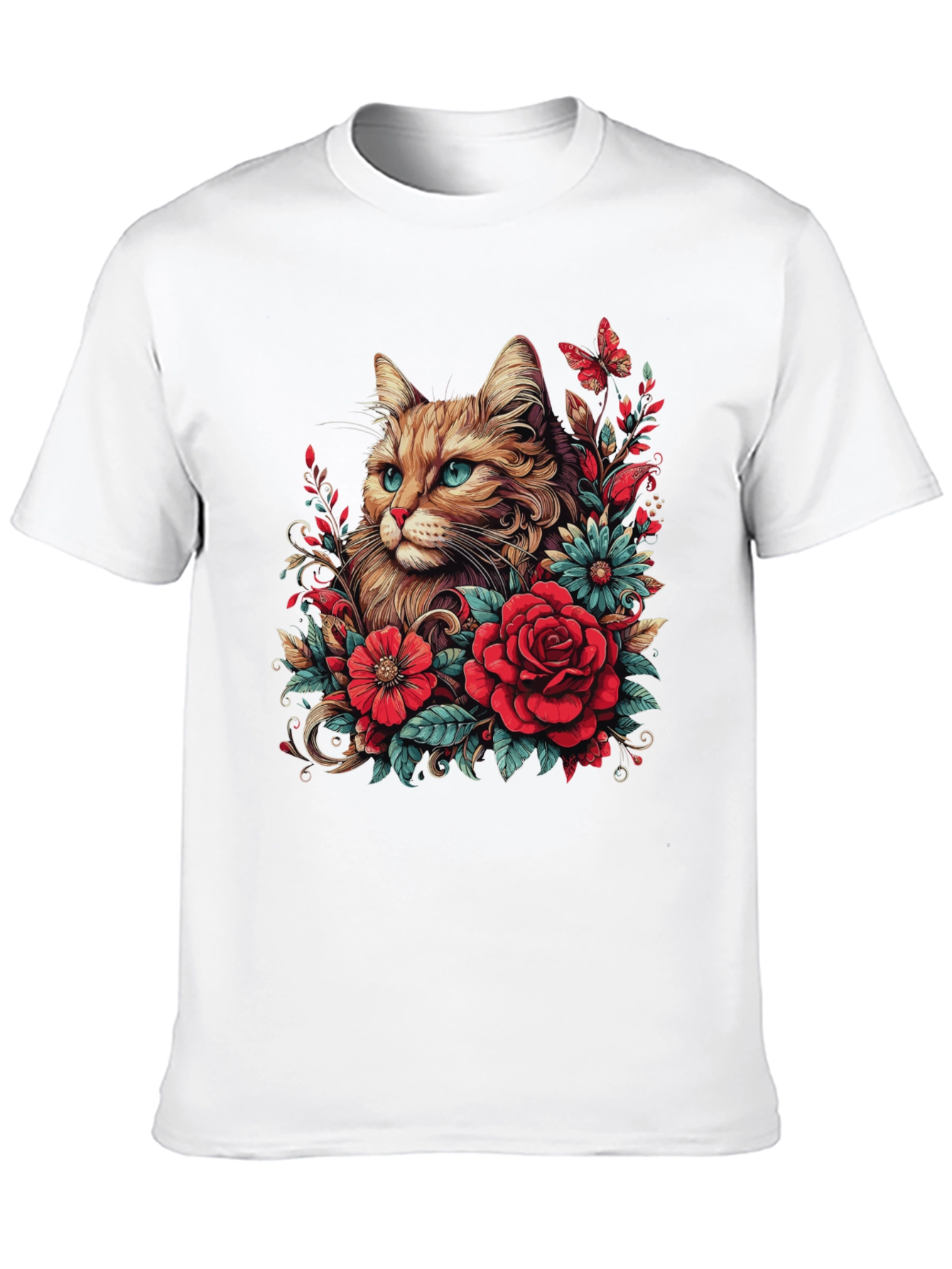 Black Cat & Floral Graphic Tee - Men's Black T-Shirt view 10