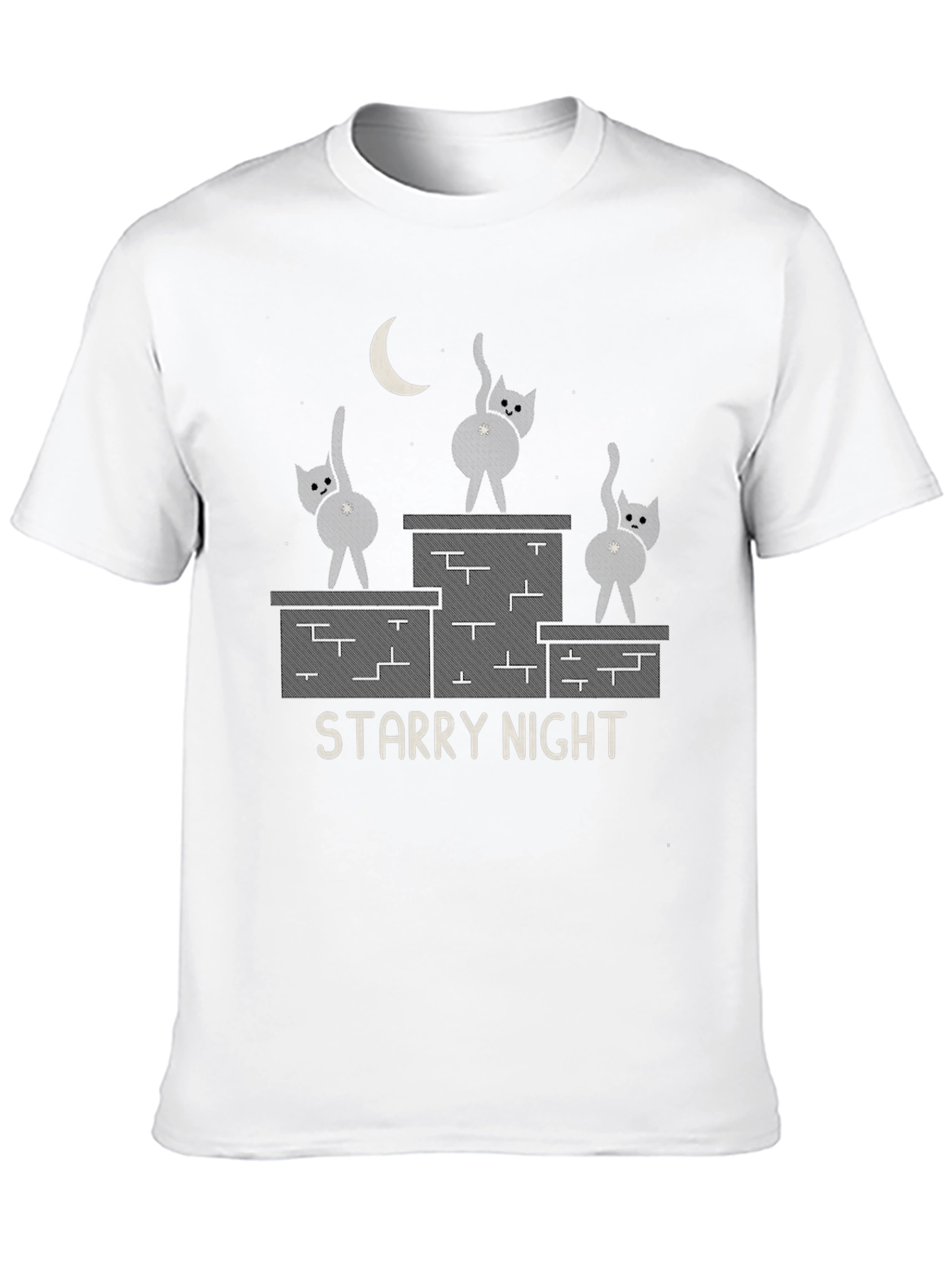 Black Starry Night Cat T-Shirt - Funny Graphic Tee view 10