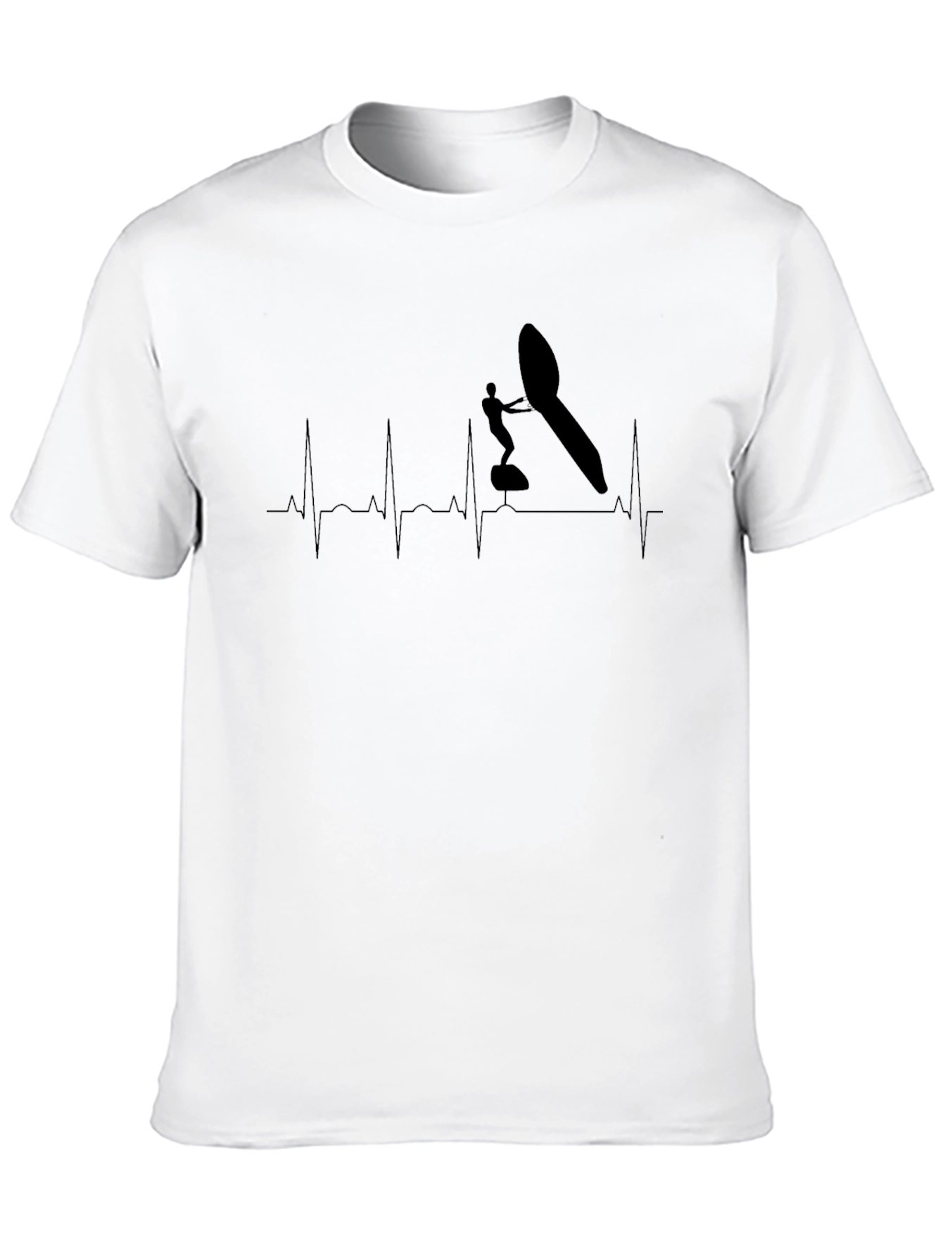 Black Windsurfing Heartbeat T-Shirt - Black Cotton Tee view 10