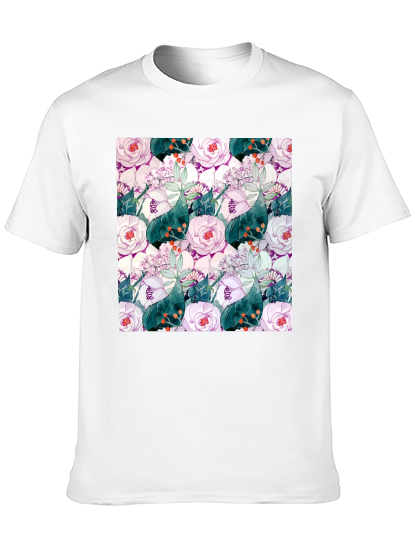 Black Floral Print Black Crew Neck T-Shirt view 10