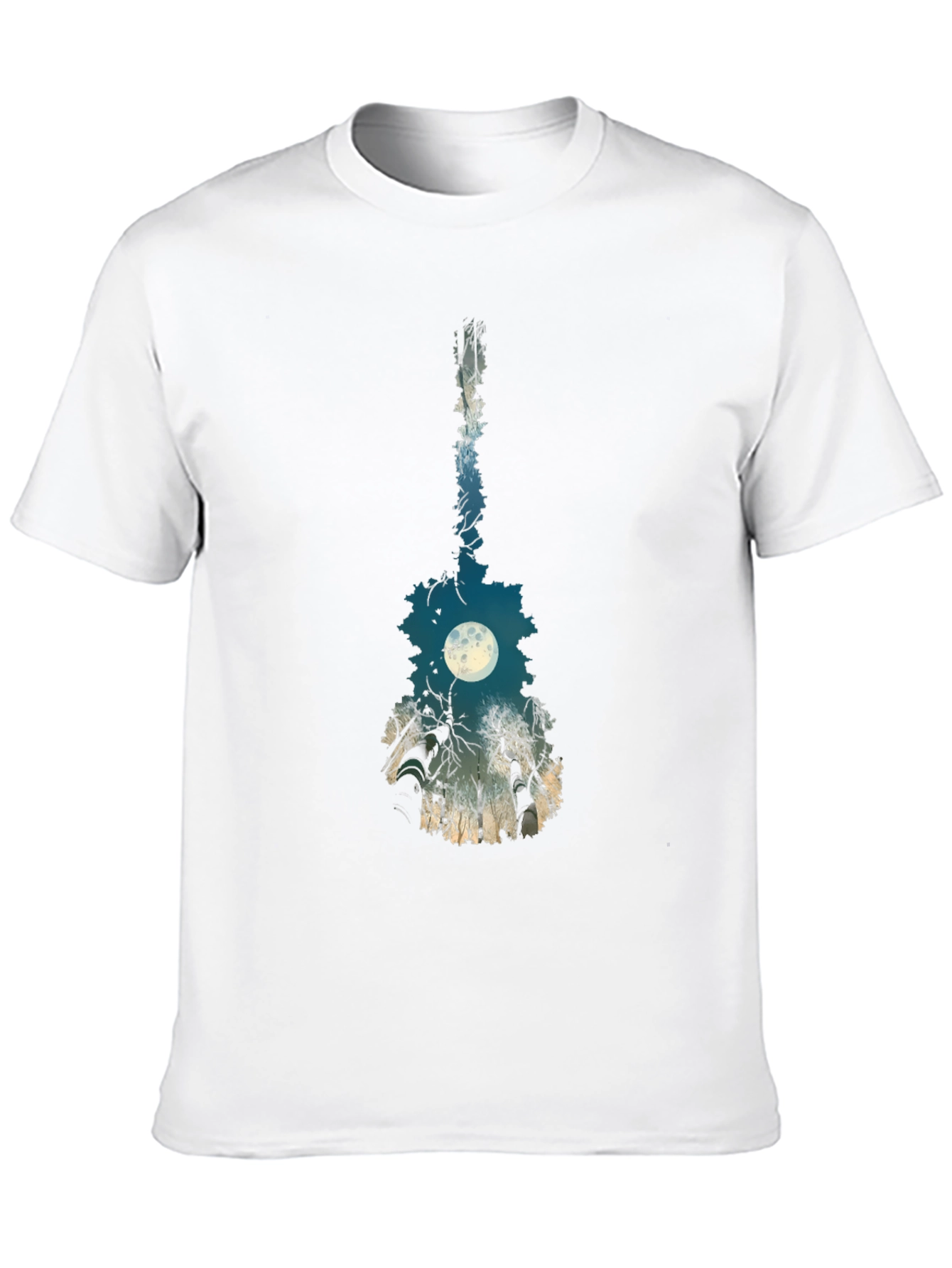 Black Guitar Moon T-Shirt - Unique Nature Design view 10