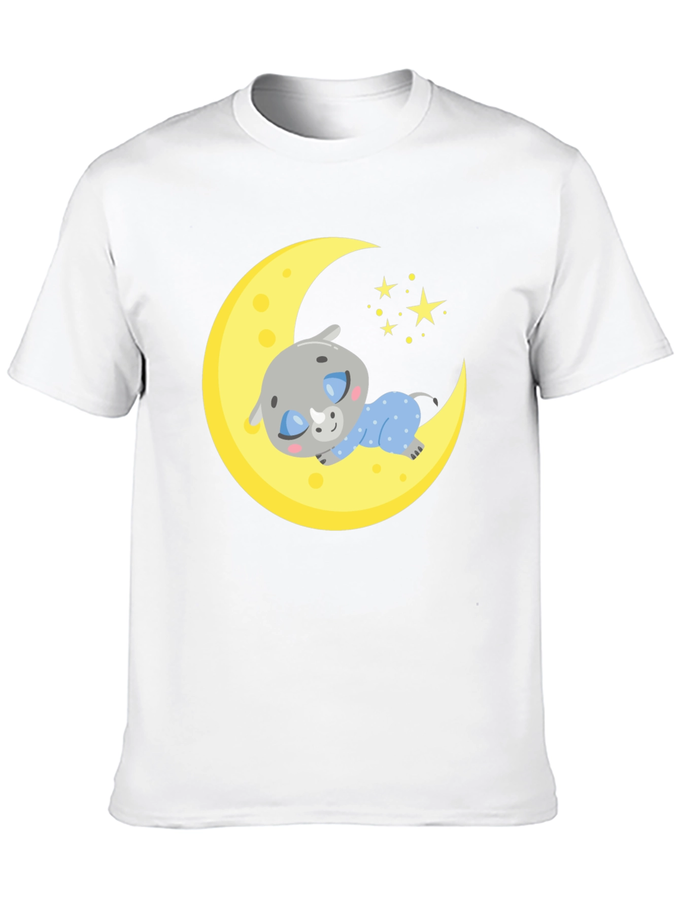 Black Cute Sleeping Rhino on Moon T-Shirt view 10