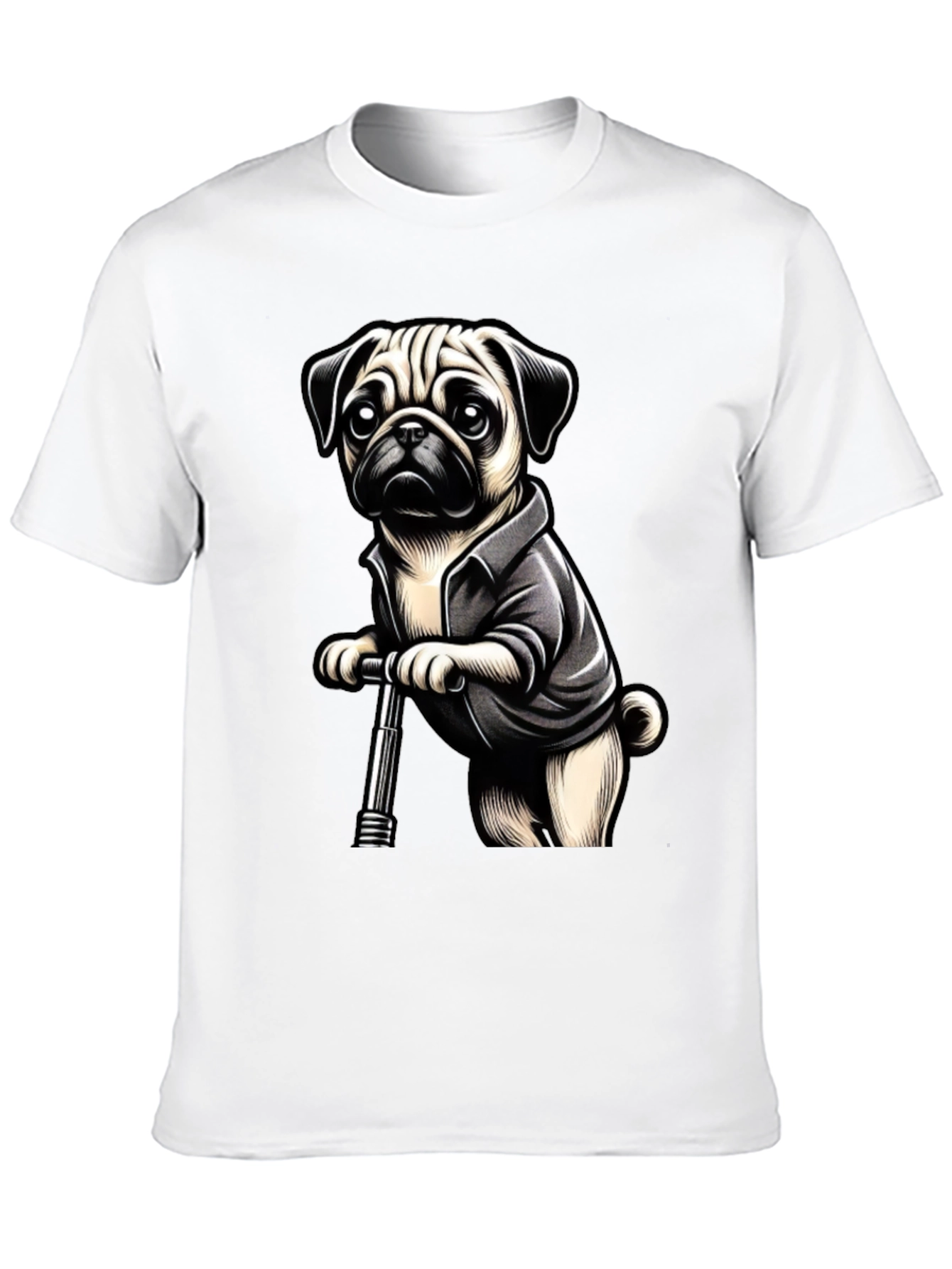 Black Pug on Scooter Graphic Tee - Black Cotton Blend view 10