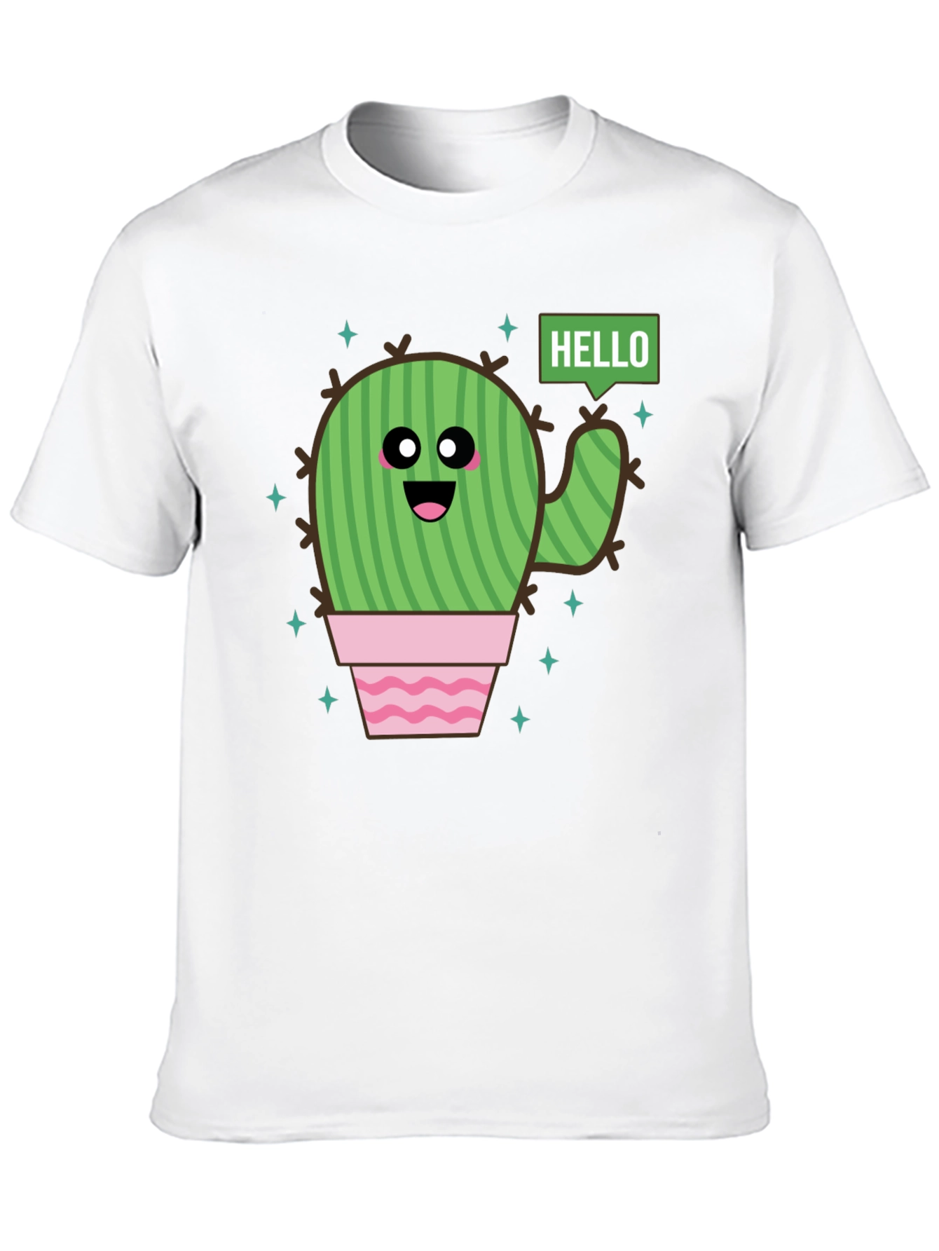 Black Cute Cartoon Cactus Graphic Tee - Black Cotton T-Shirt view 10