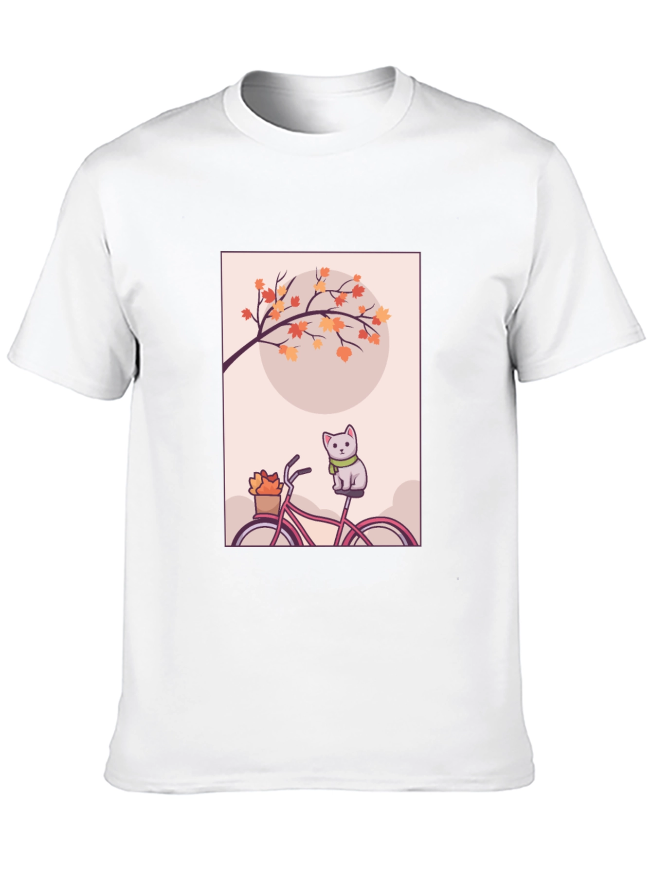 Black Cute Cat on Bike T-Shirt - Autumn Vibes view 10