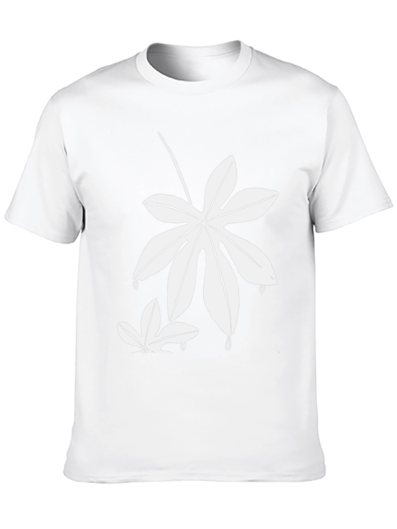 Unique White Leaf Design Black T-Shirt - 10