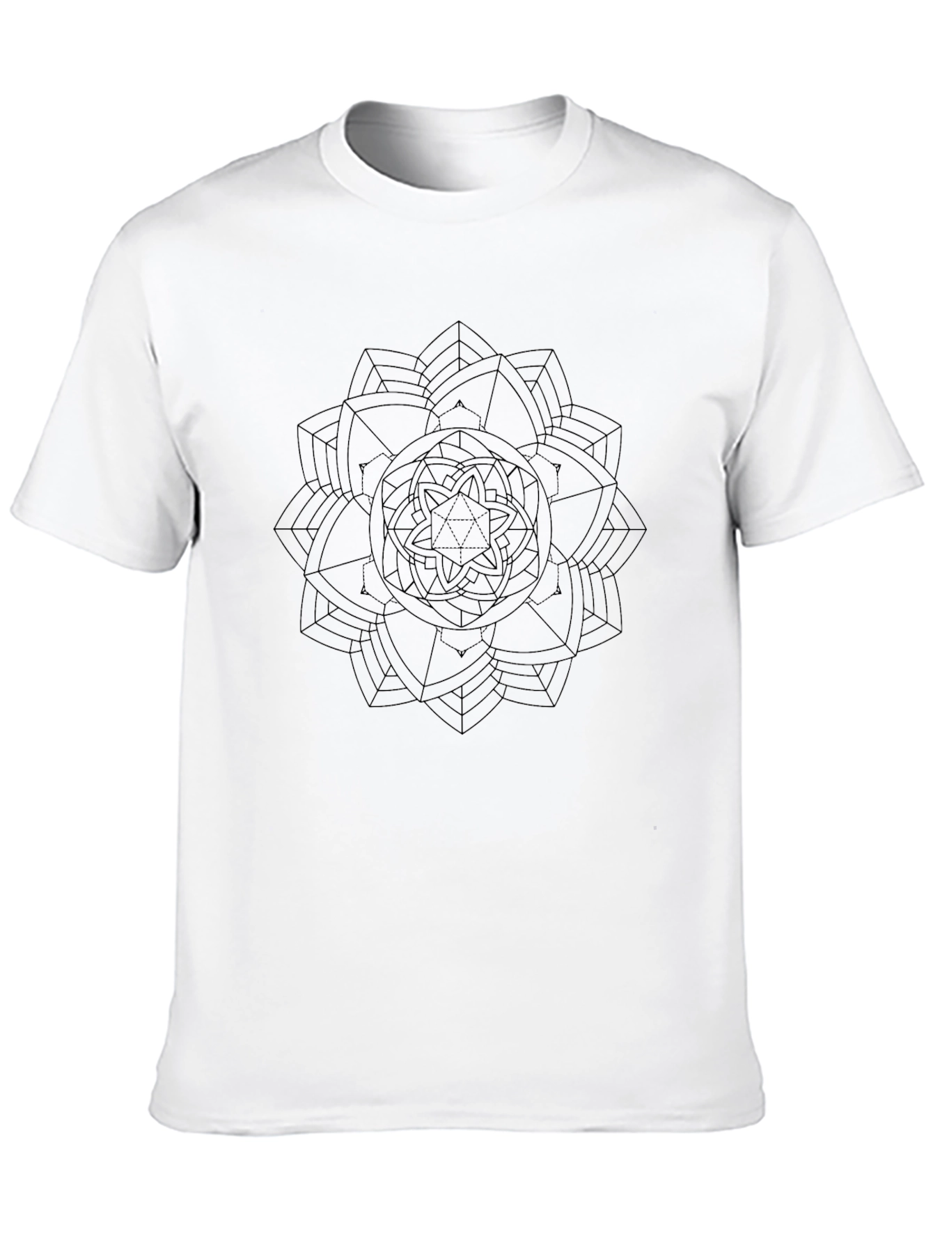 Black Geometric Mandala Print Black T-Shirt view 10