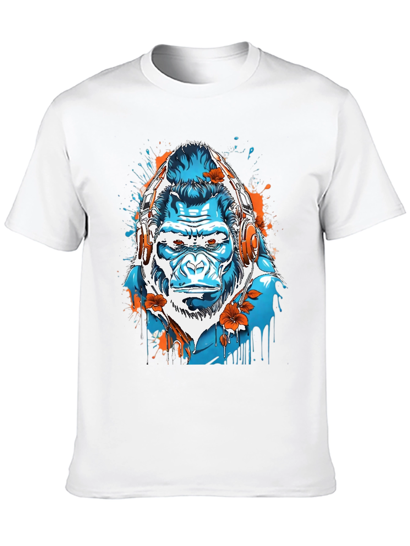 Black Cool Gorilla with Headphones Graphic Tee view 10