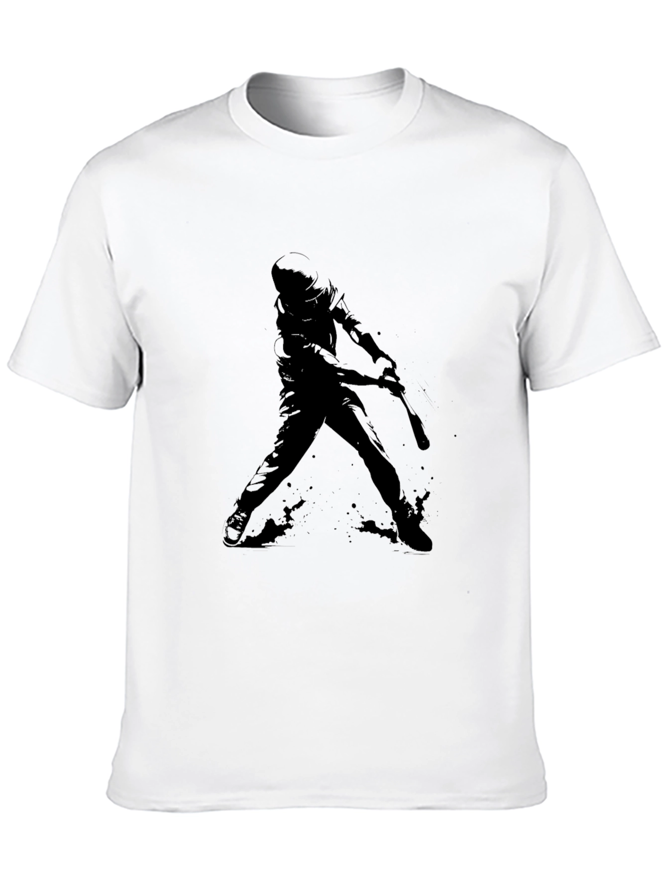 Black Baseball Player Silhouette Graphic Tee - Black Cotton Shirt view 10
