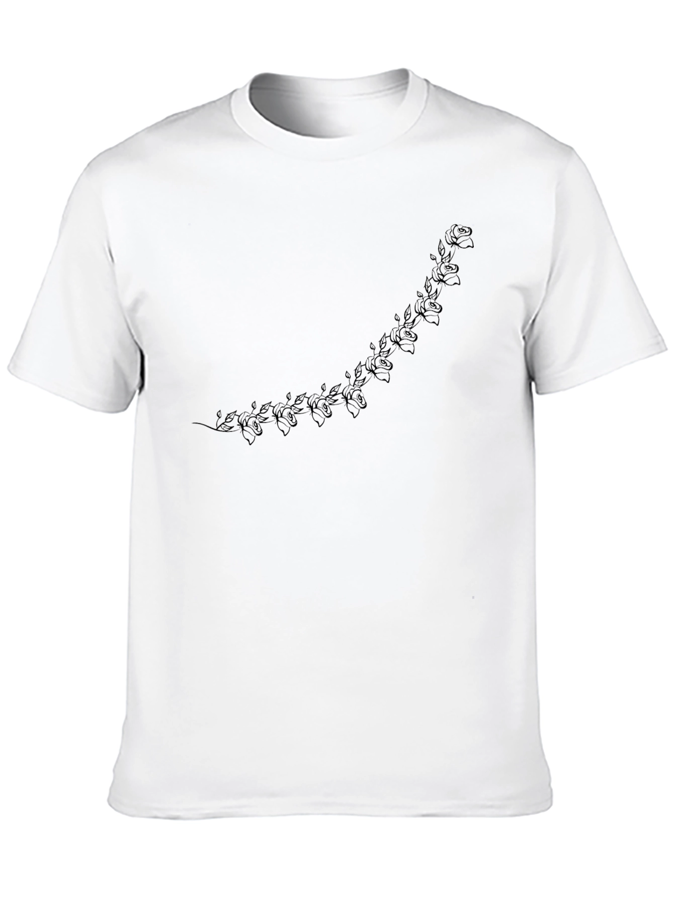 Black Men's Black Crew Neck T-Shirt with Floral Accent view 10