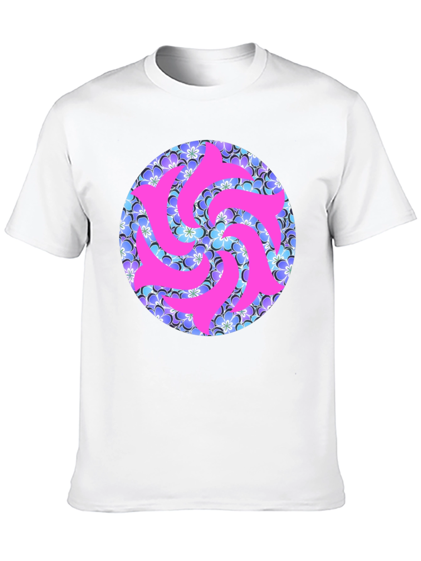 Black Vibrant Floral & Abstract Pink Swirl T-Shirt view 10
