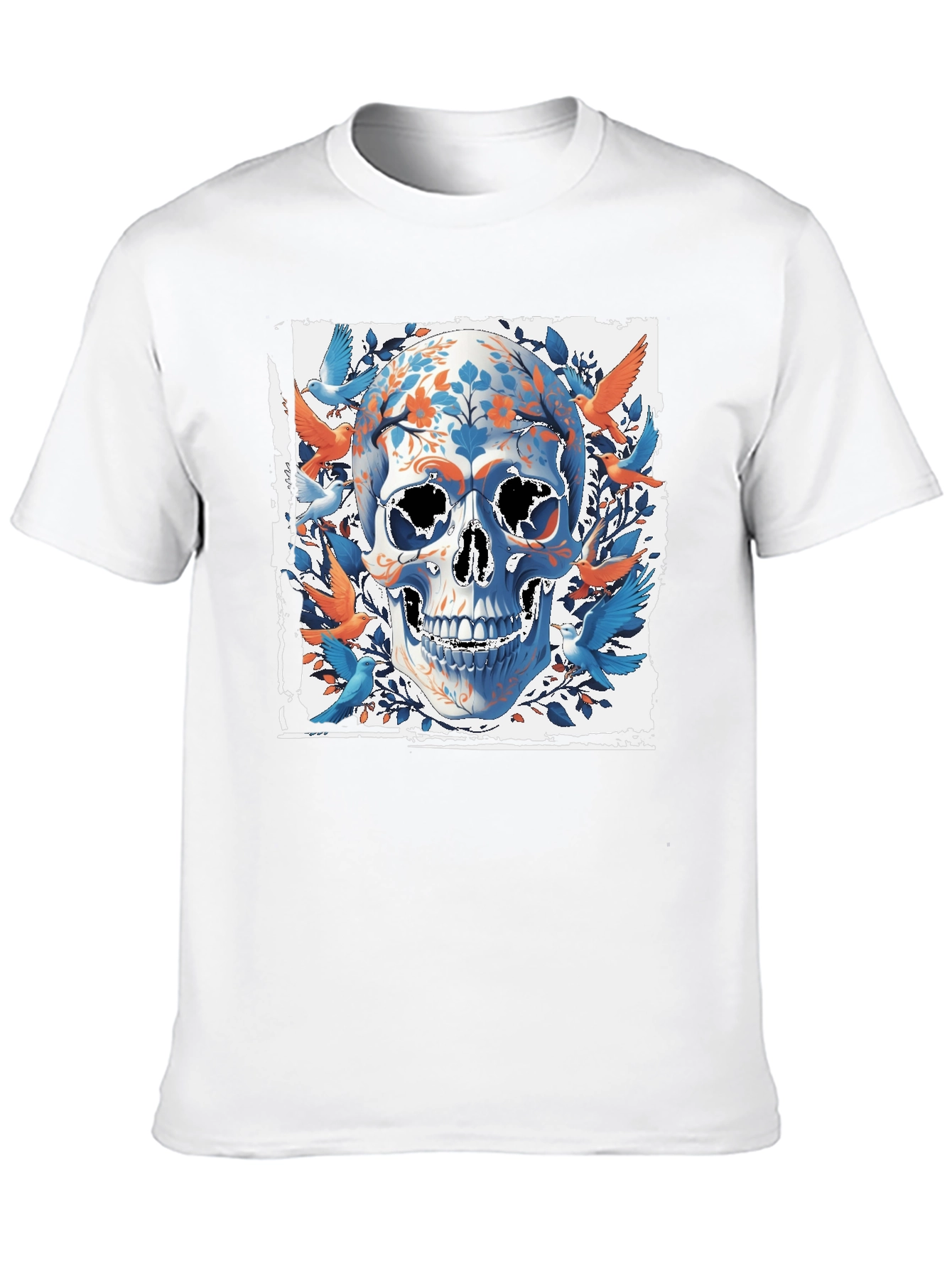 Black Floral Skull & Birds Graphic Tee - Unique Design view 10