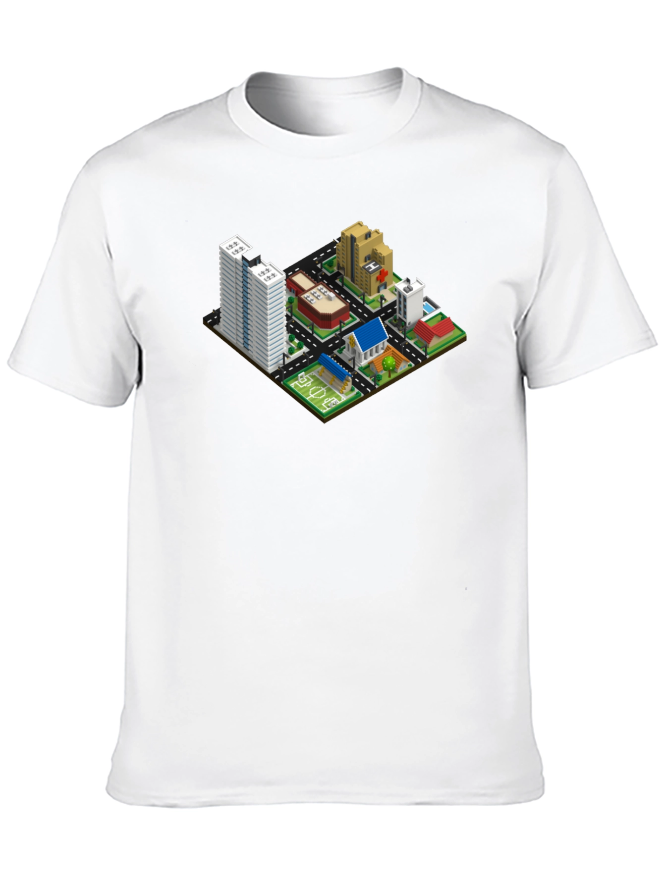 Black Isometric Cityscape Graphic Tee - Black Cotton T-Shirt view 10
