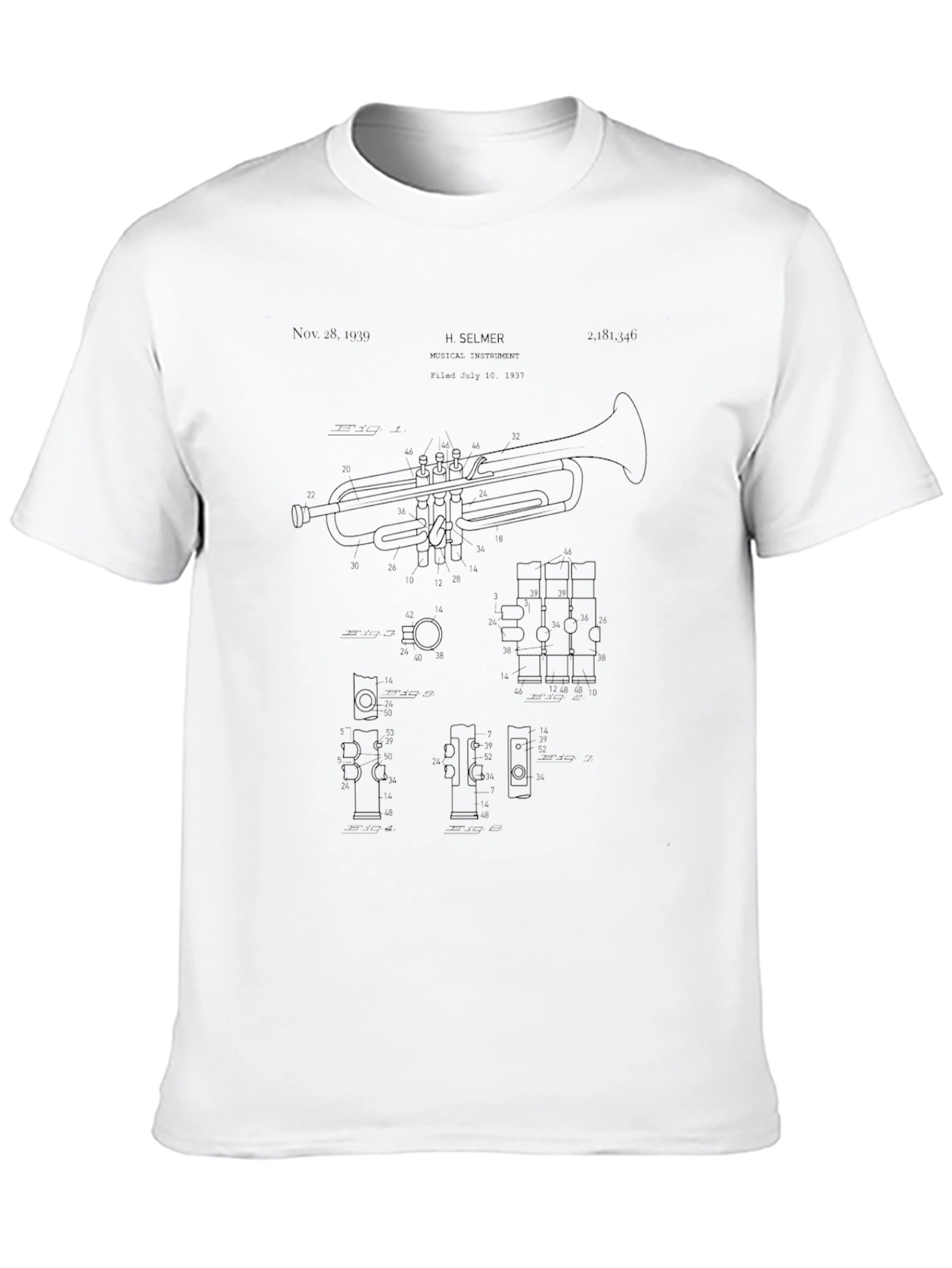 Black Vintage Trumpet Patent Print Tee - Music Lover Shirt view 10