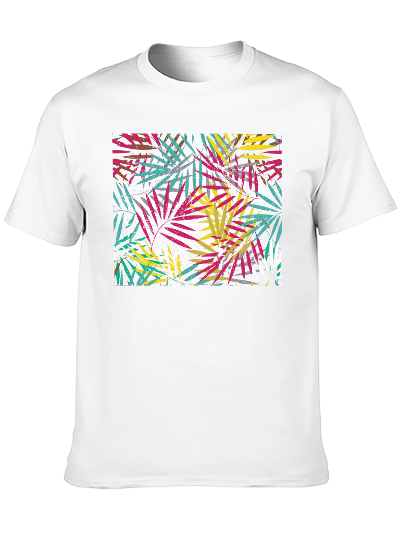 Black Tropical Leaf Print Black T-Shirt view 10