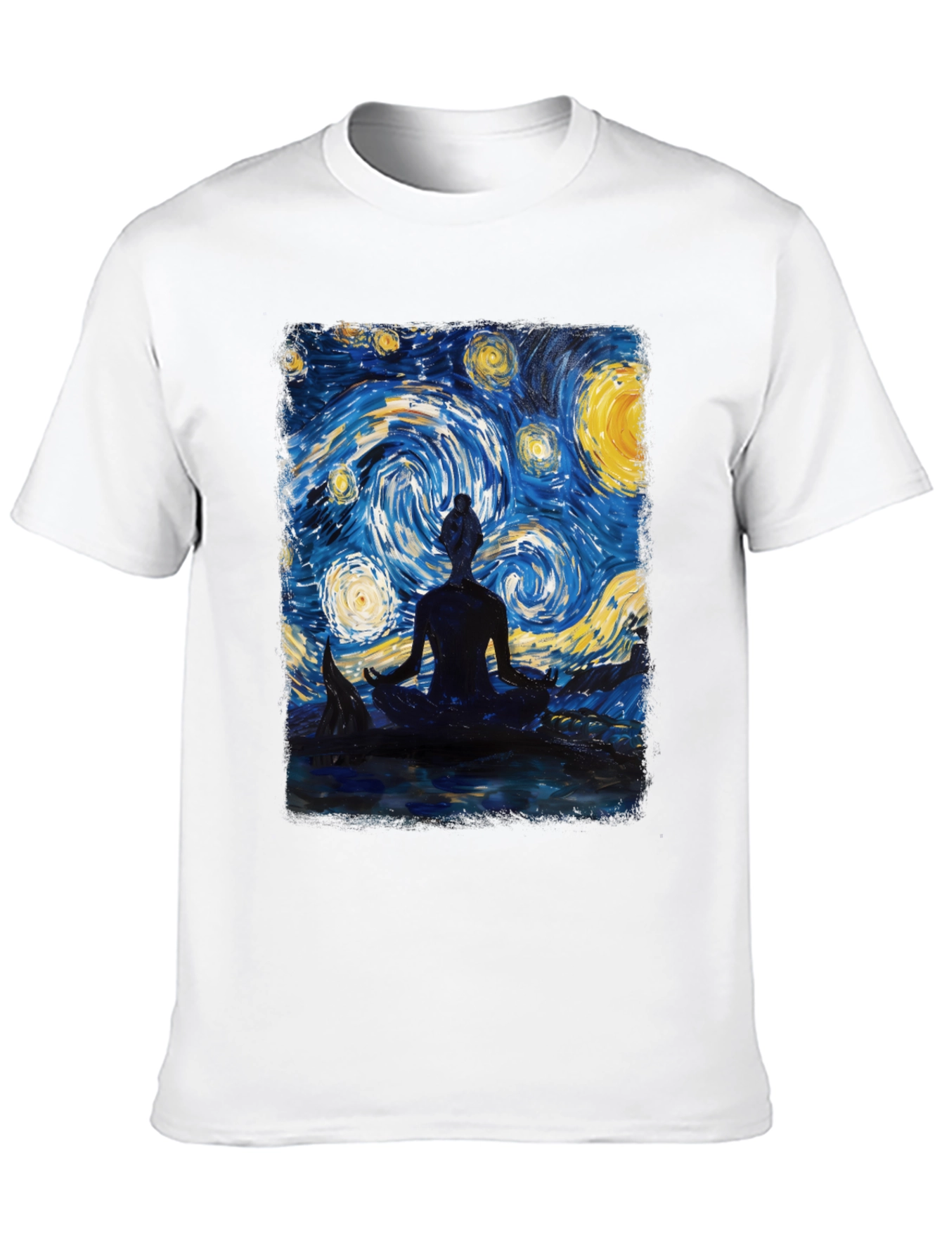Black Starry Night Meditation T-Shirt view 10