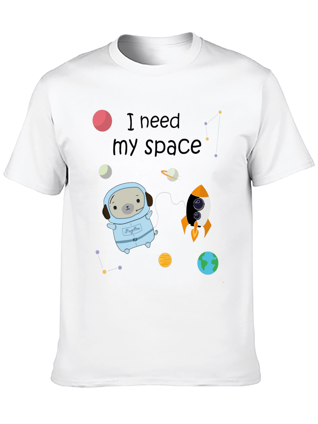 Black I Need My Space Pug Black T-Shirt view 10