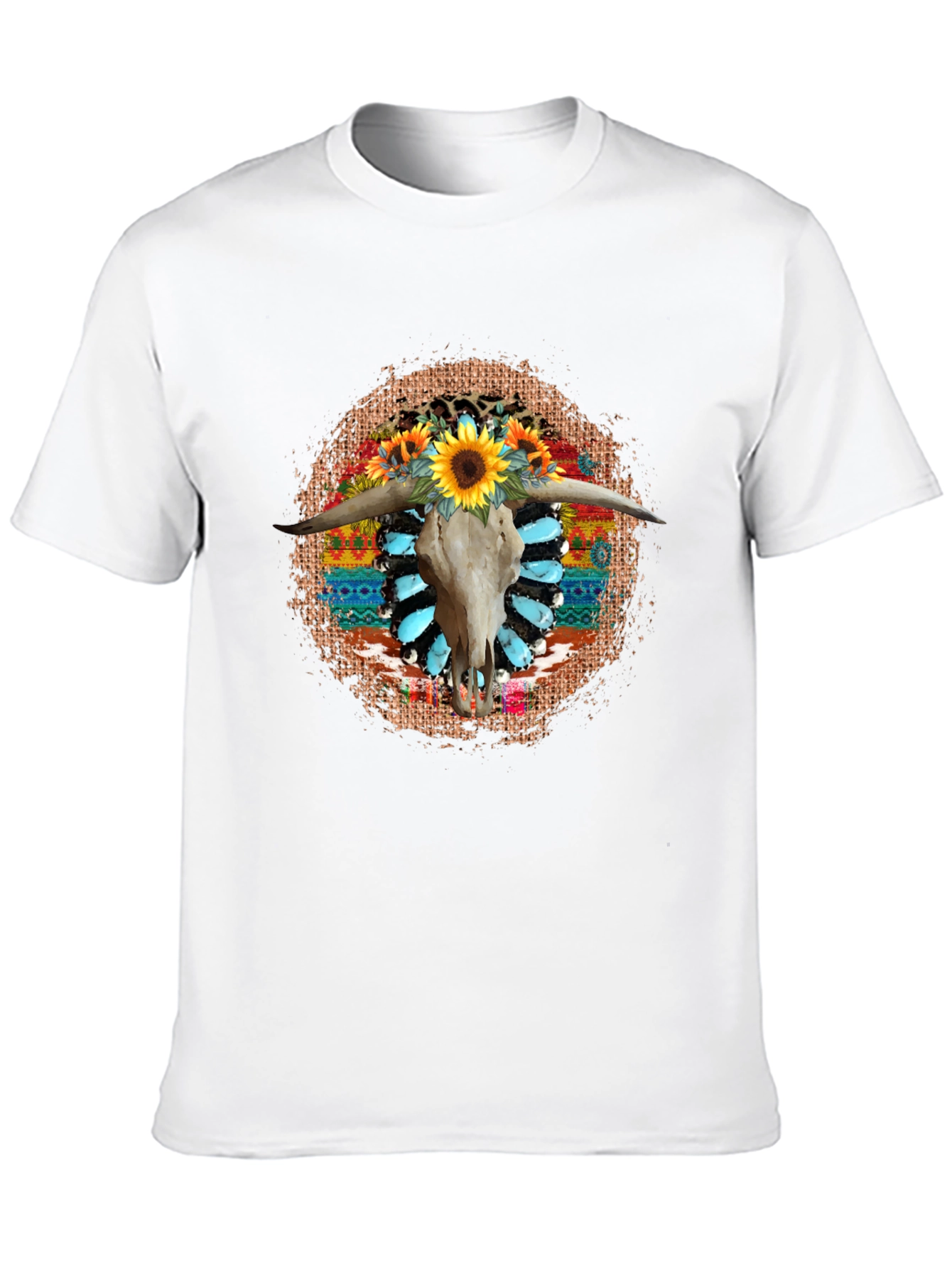Black Rustic Steer Skull Sunflower Graphic Tee view 10