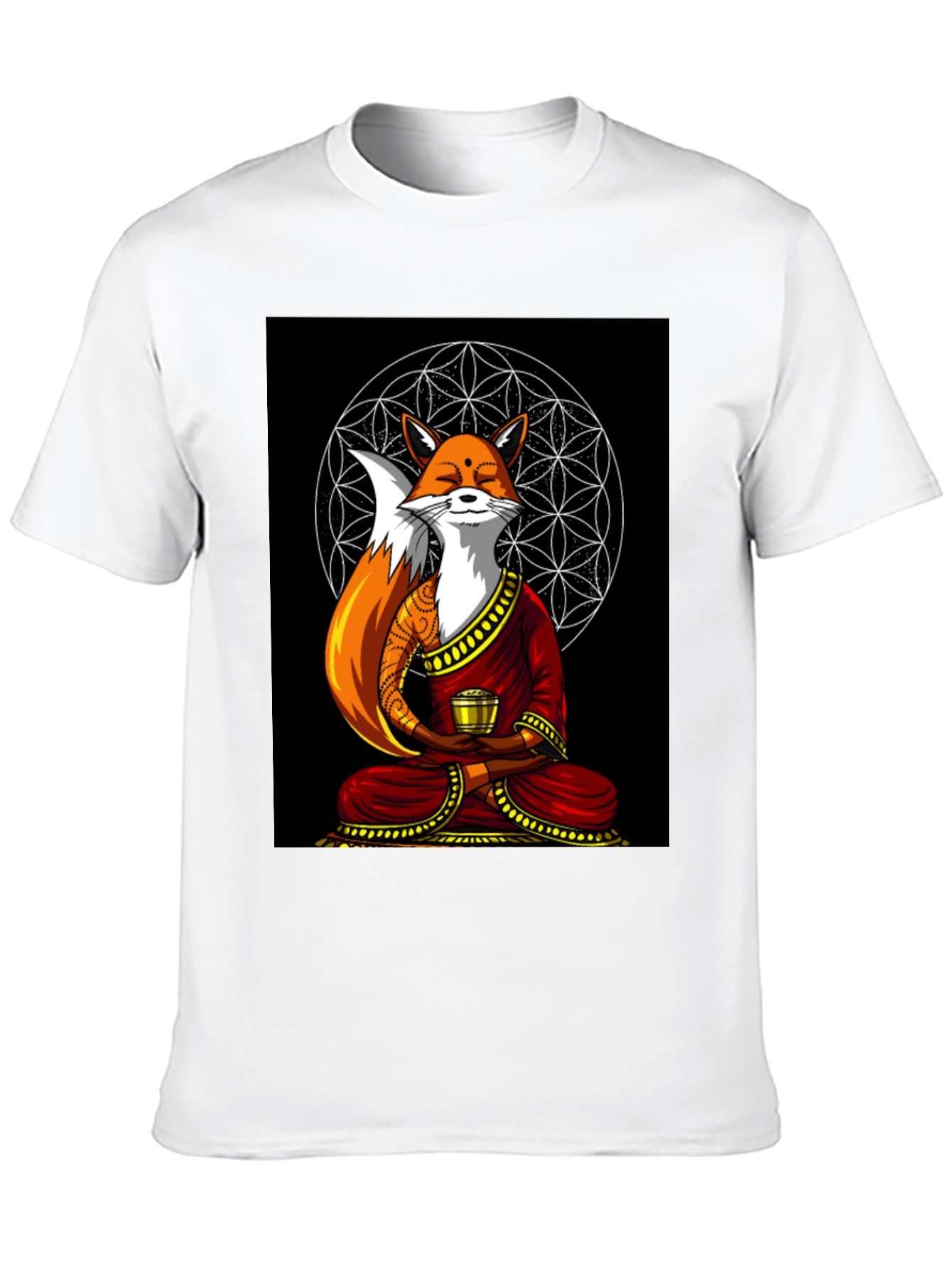 Black Zen Fox T-Shirt - Meditating Design view 10