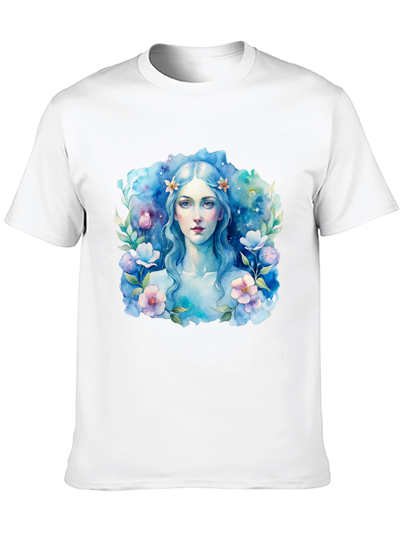 Black Floral Watercolor Woman Graphic Tee - Black T-Shirt view 10