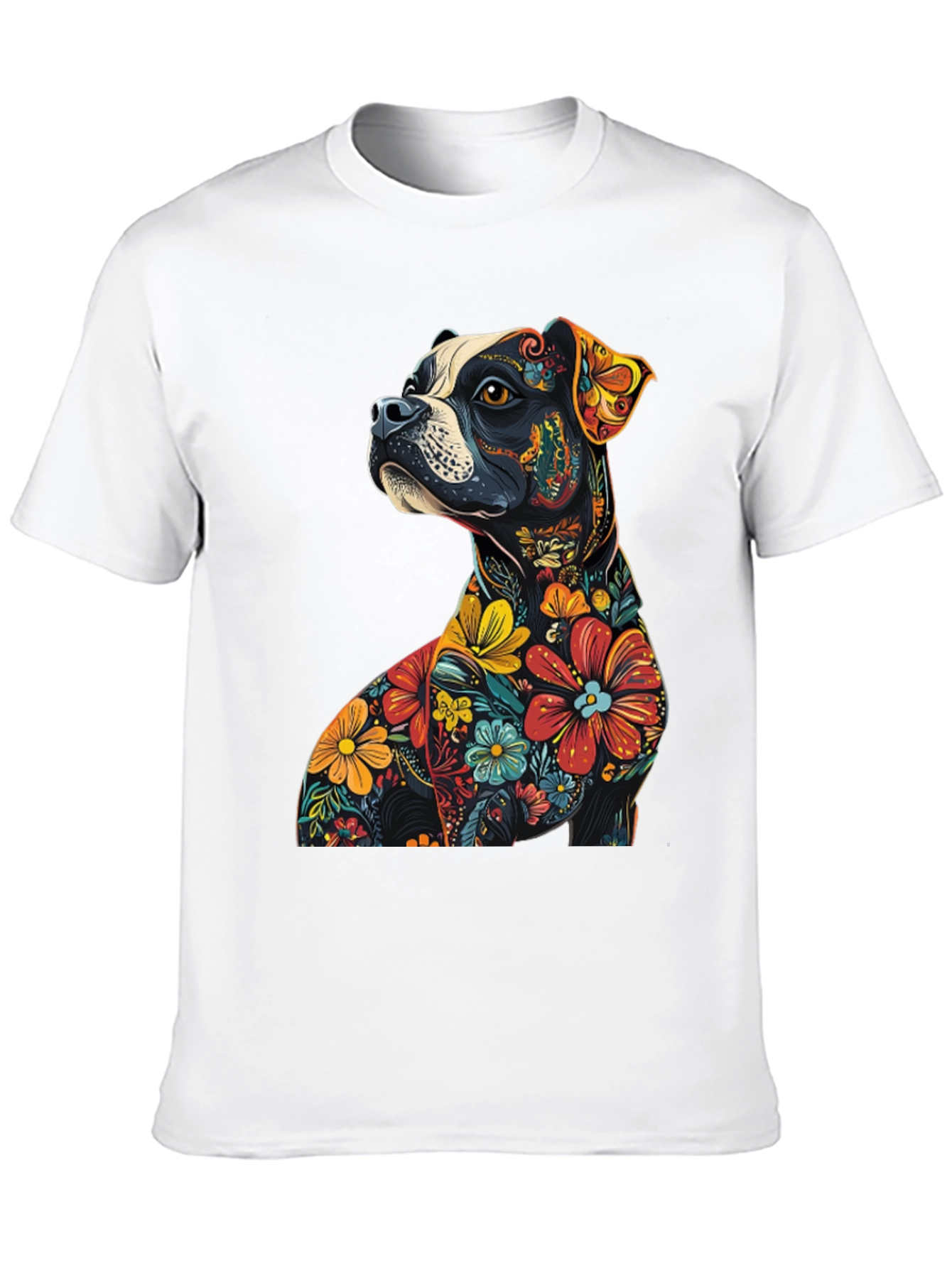 Black Floral Dog Graphic Tee - Unique Black T-Shirt view 10