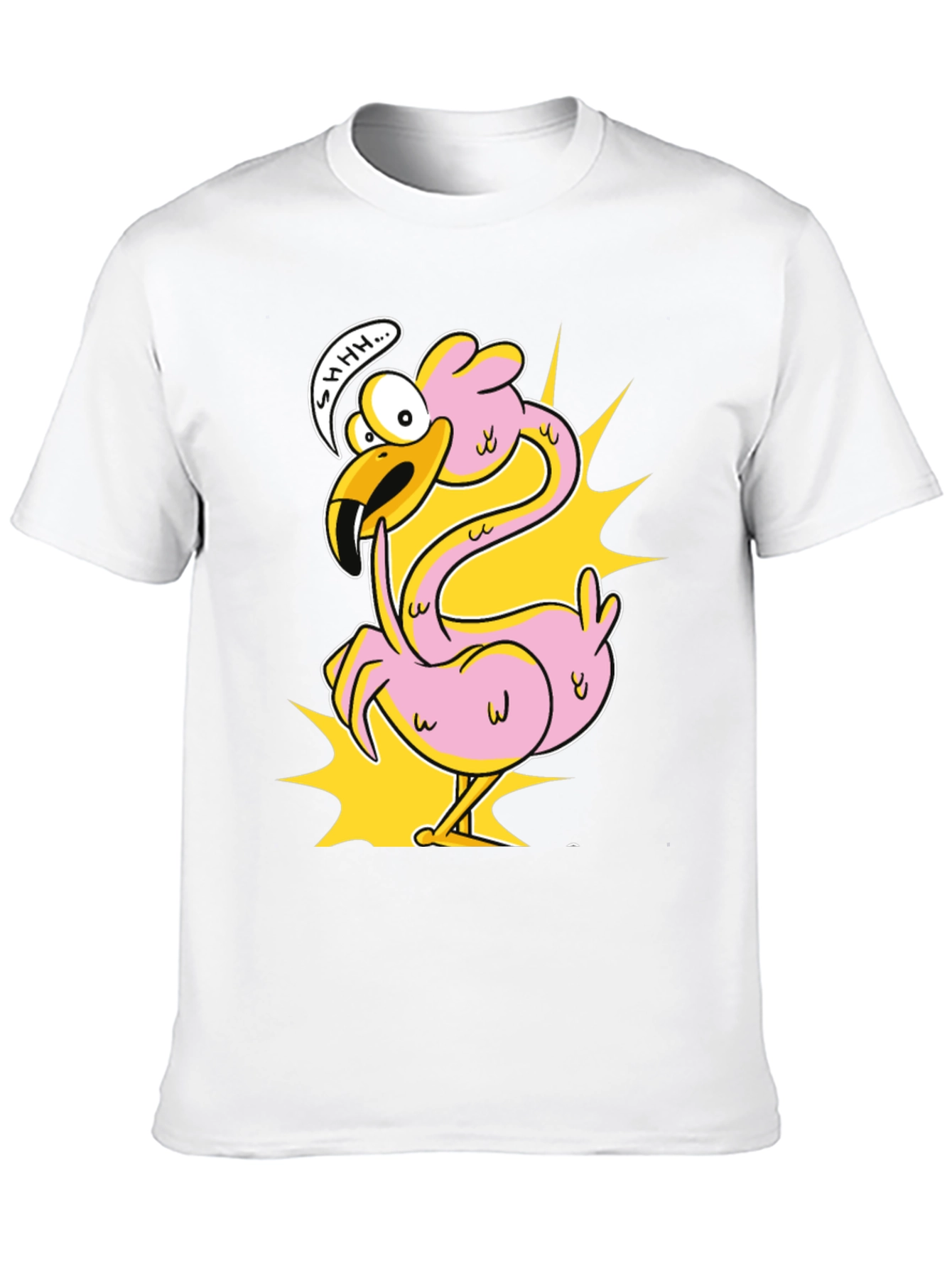 Black Shhh! Flamingo Cartoon Graphic T-Shirt view 10