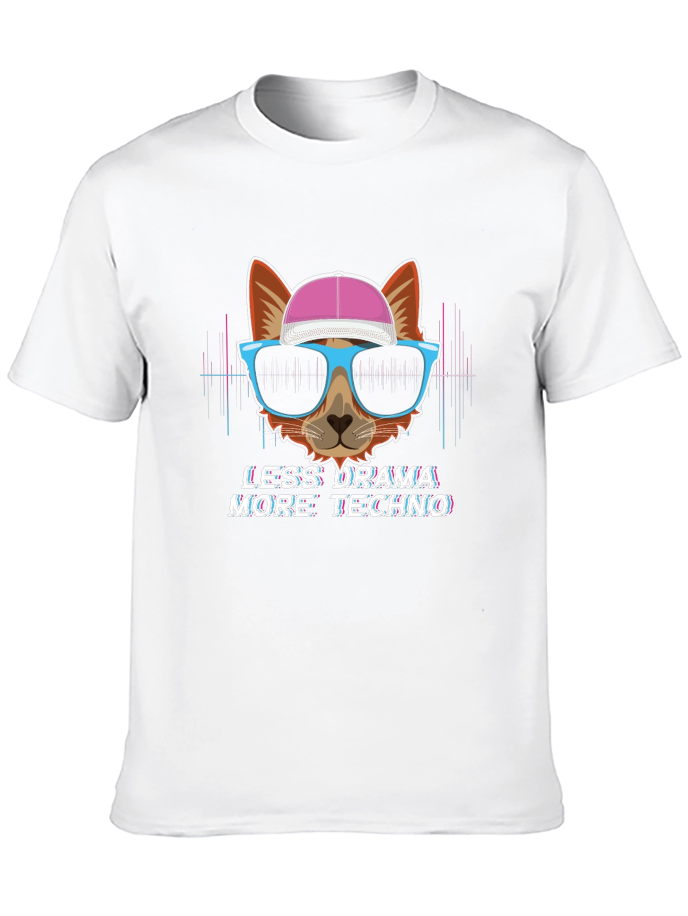 Black Less Drama More Techno T-Shirt - Cat with Glasses view 10