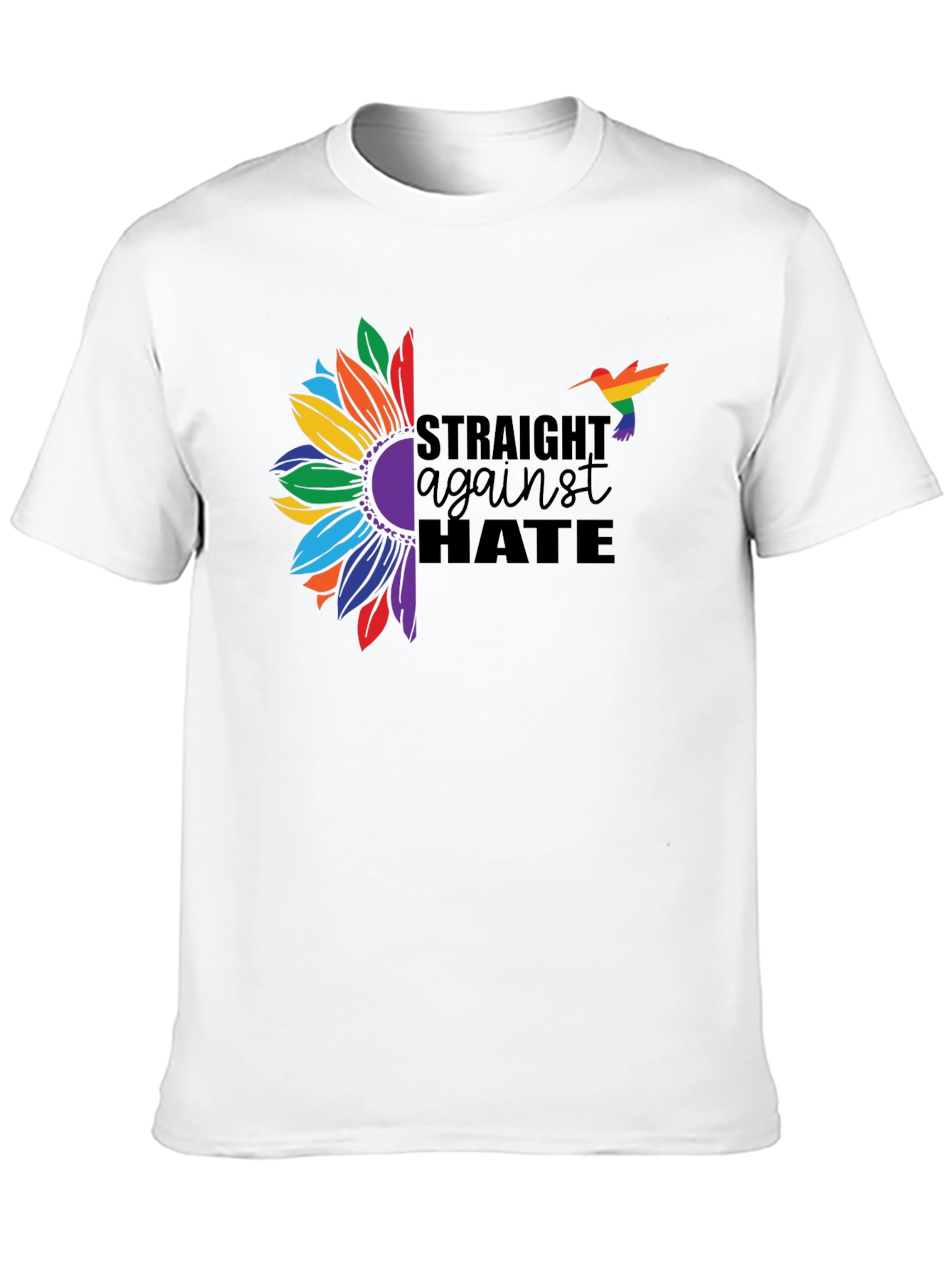 Black Straight Against Hate Sunflower Pride T-Shirt view 10