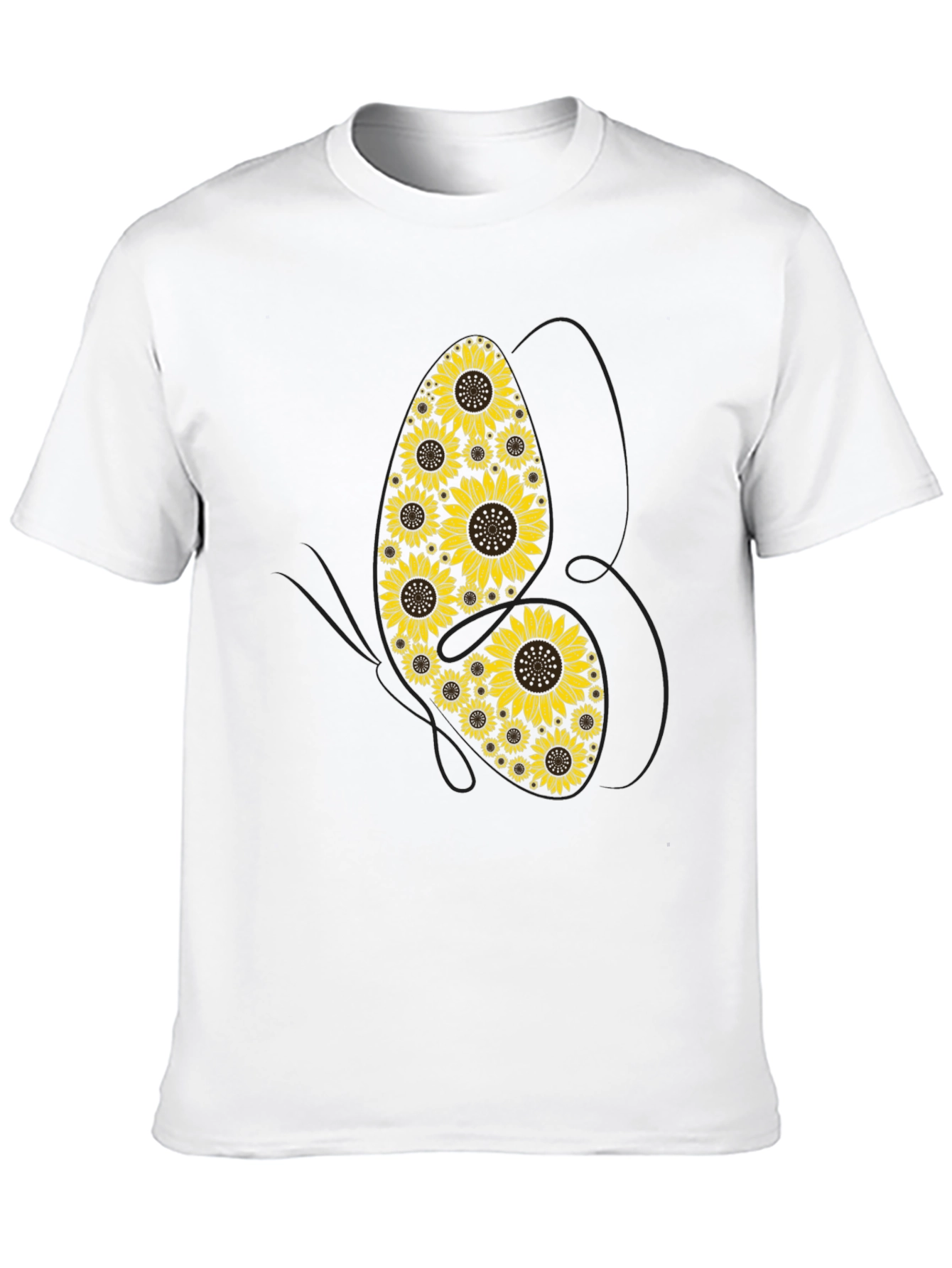Black Sunflower Butterfly Graphic Tee - Unisex Cotton T-Shirt view 10