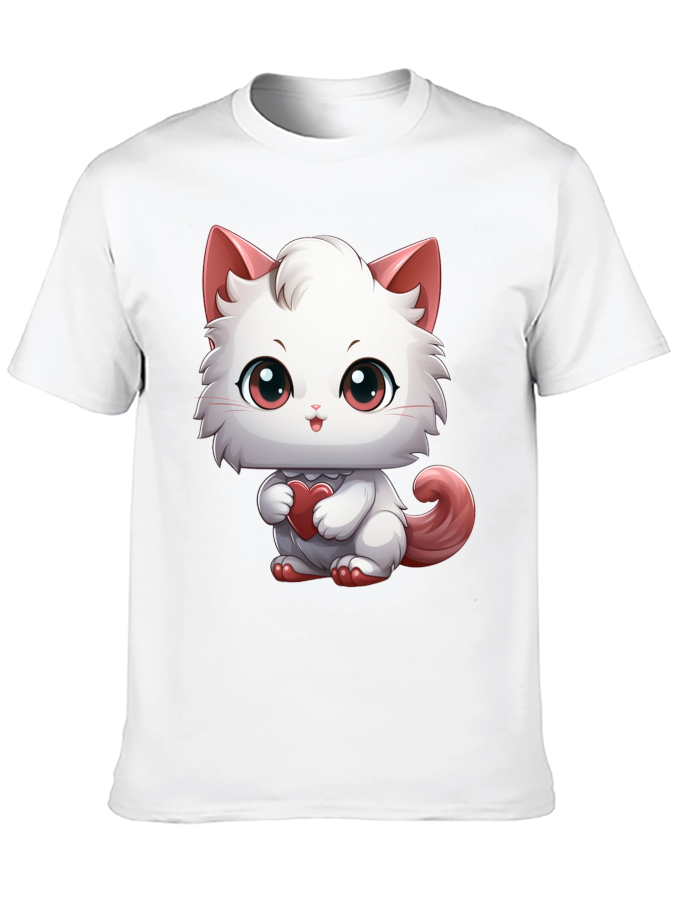 Black Cute Cartoon Cat Heart T-Shirt view 10