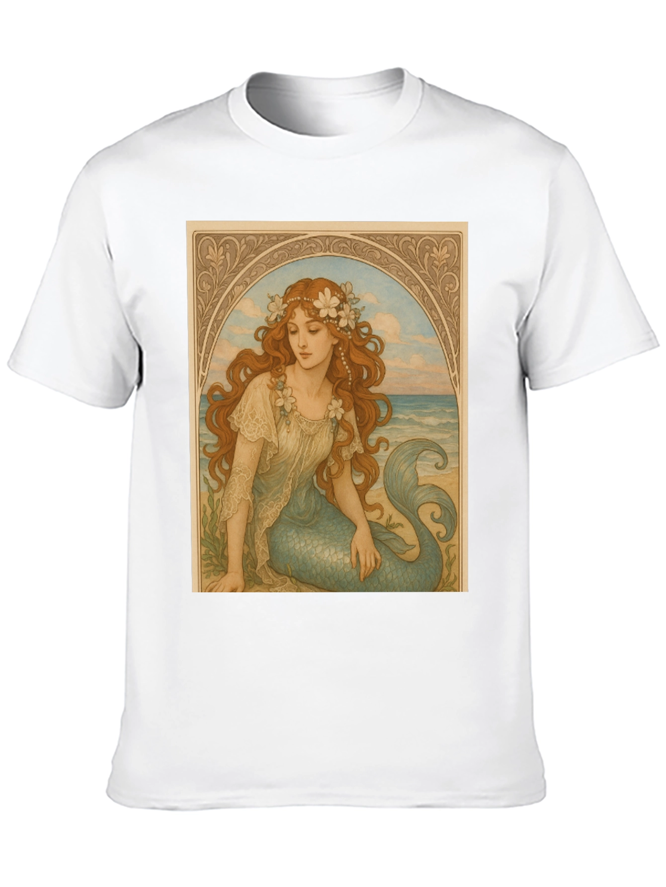 Black Mermaid Art Nouveau Graphic T-Shirt view 10