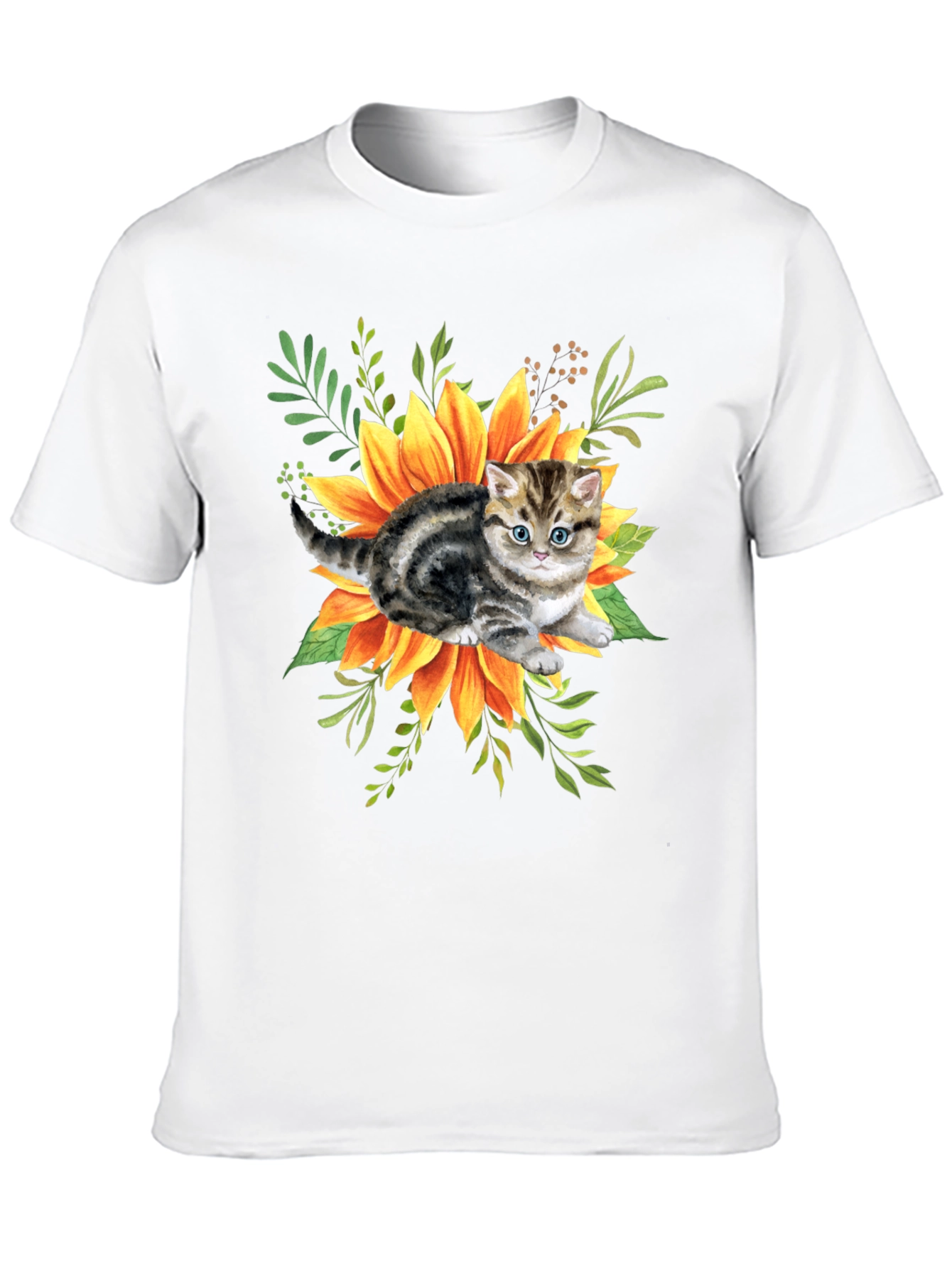 Black Kitten & Sunflower Graphic Tee - Black Cotton Blend view 10
