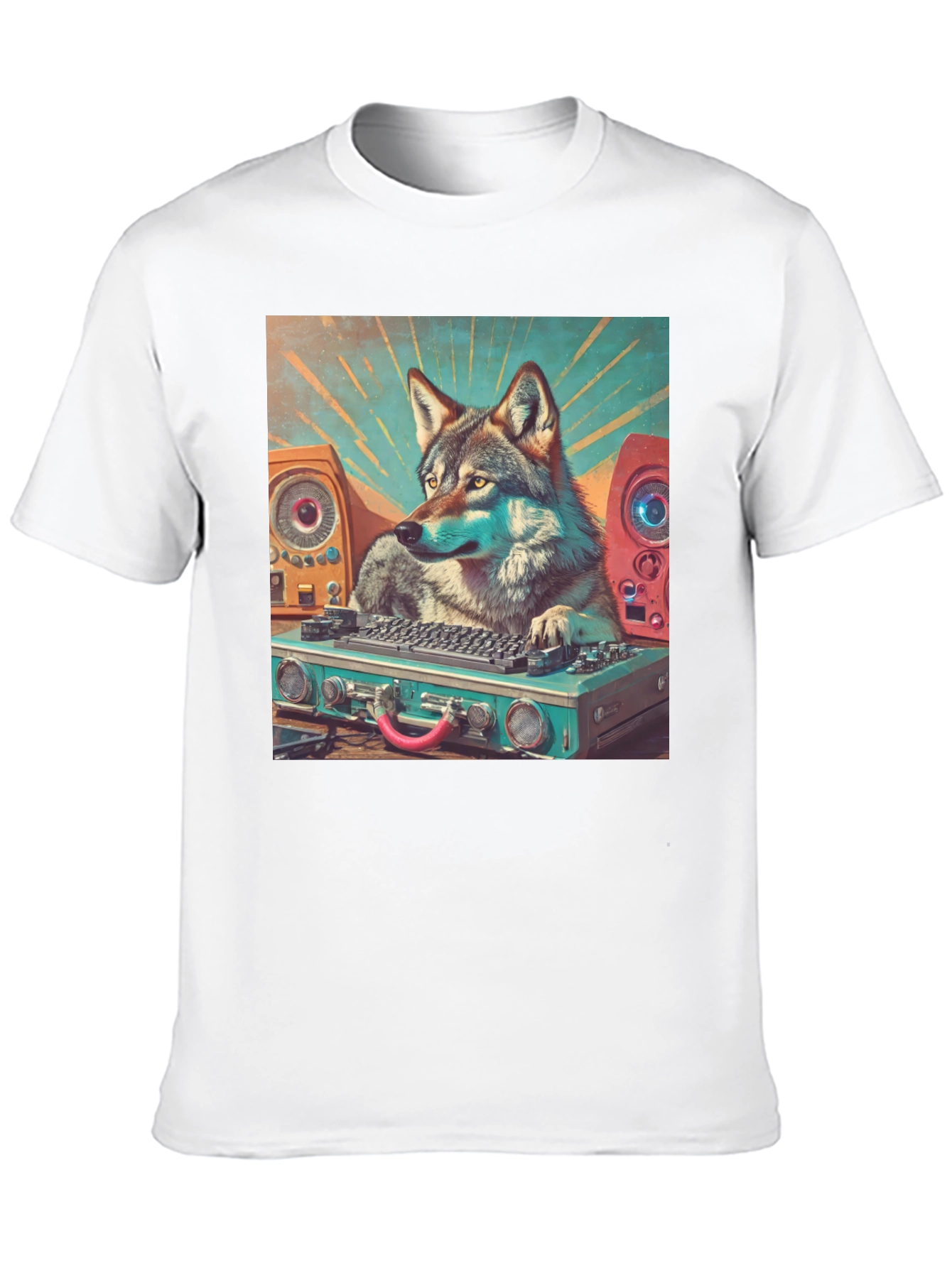 Black DJ Wolf Graphic Tee - Cool Animal Music Lover T-Shirt view 10