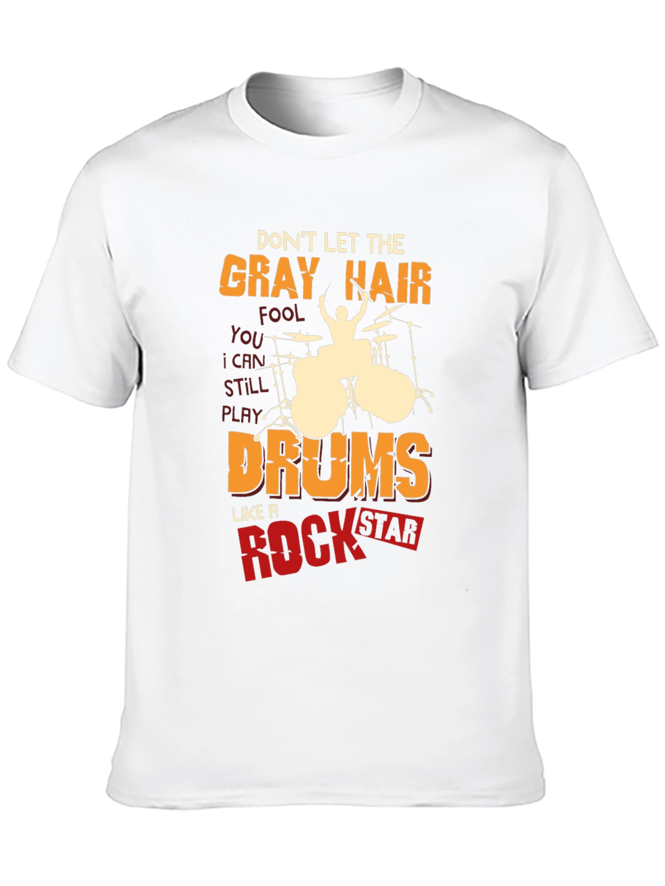Black Gray Hair Rock Star Drums Graphic Tee view 10