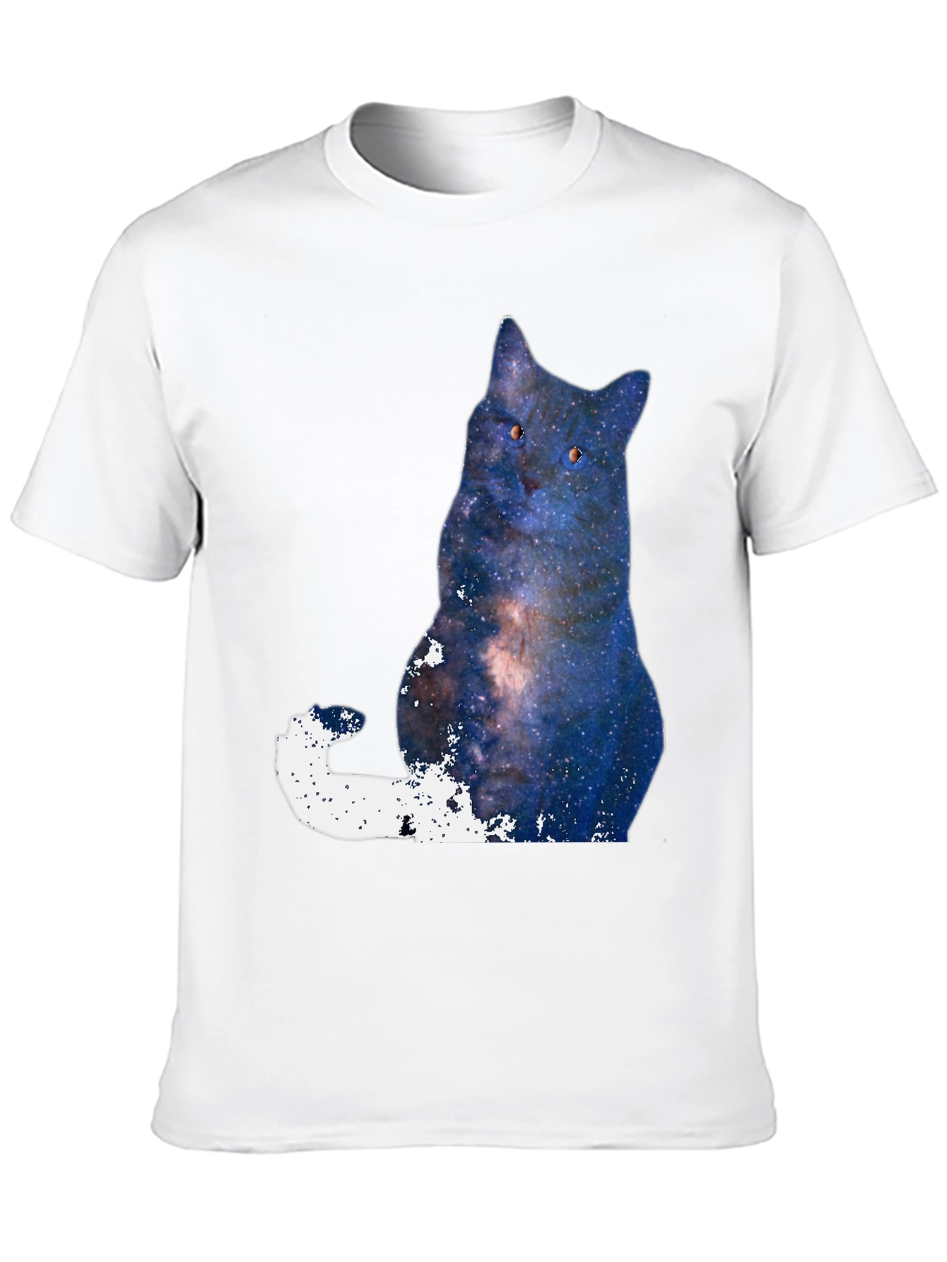 Black Galaxy Cat Graphic T-Shirt - Men's Black Tee view 10