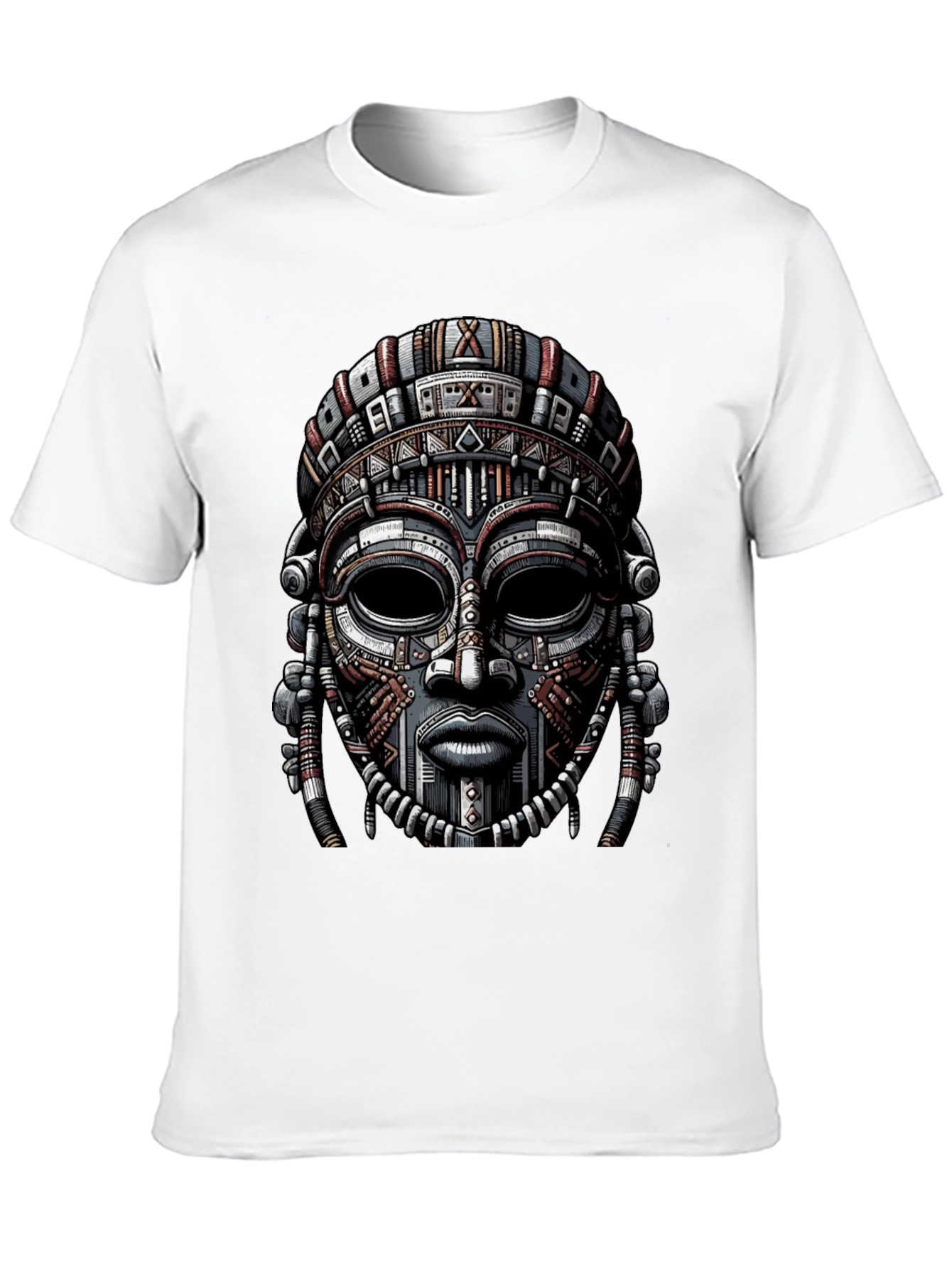 Black Tribal Mask Graphic Print T-Shirt view 10
