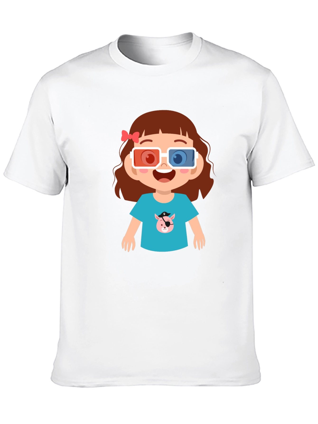 Black Cute Cartoon Girl 3D Glasses Black T-Shirt view 10