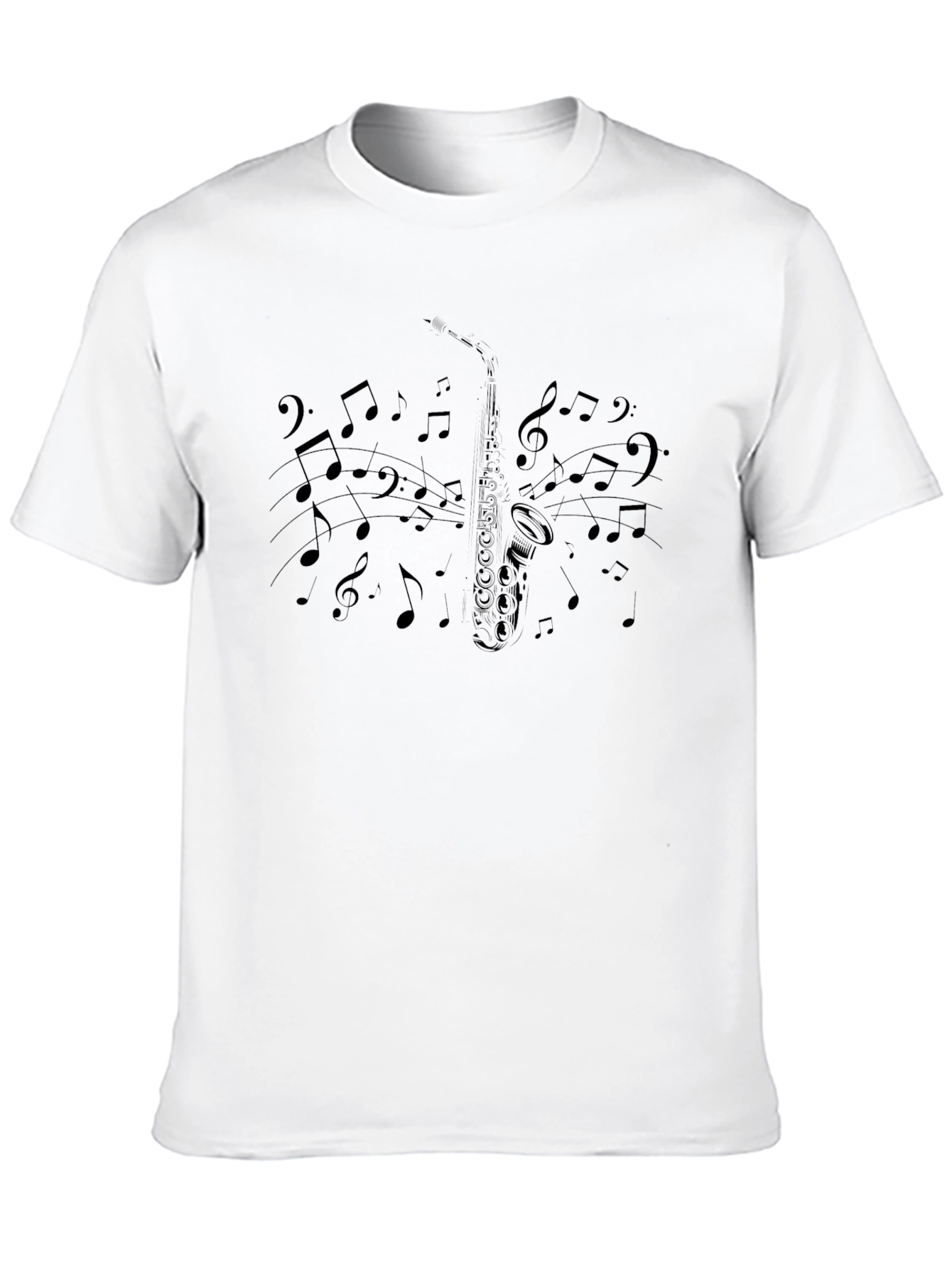 Black Saxophone Music Notes Graphic T-Shirt view 10