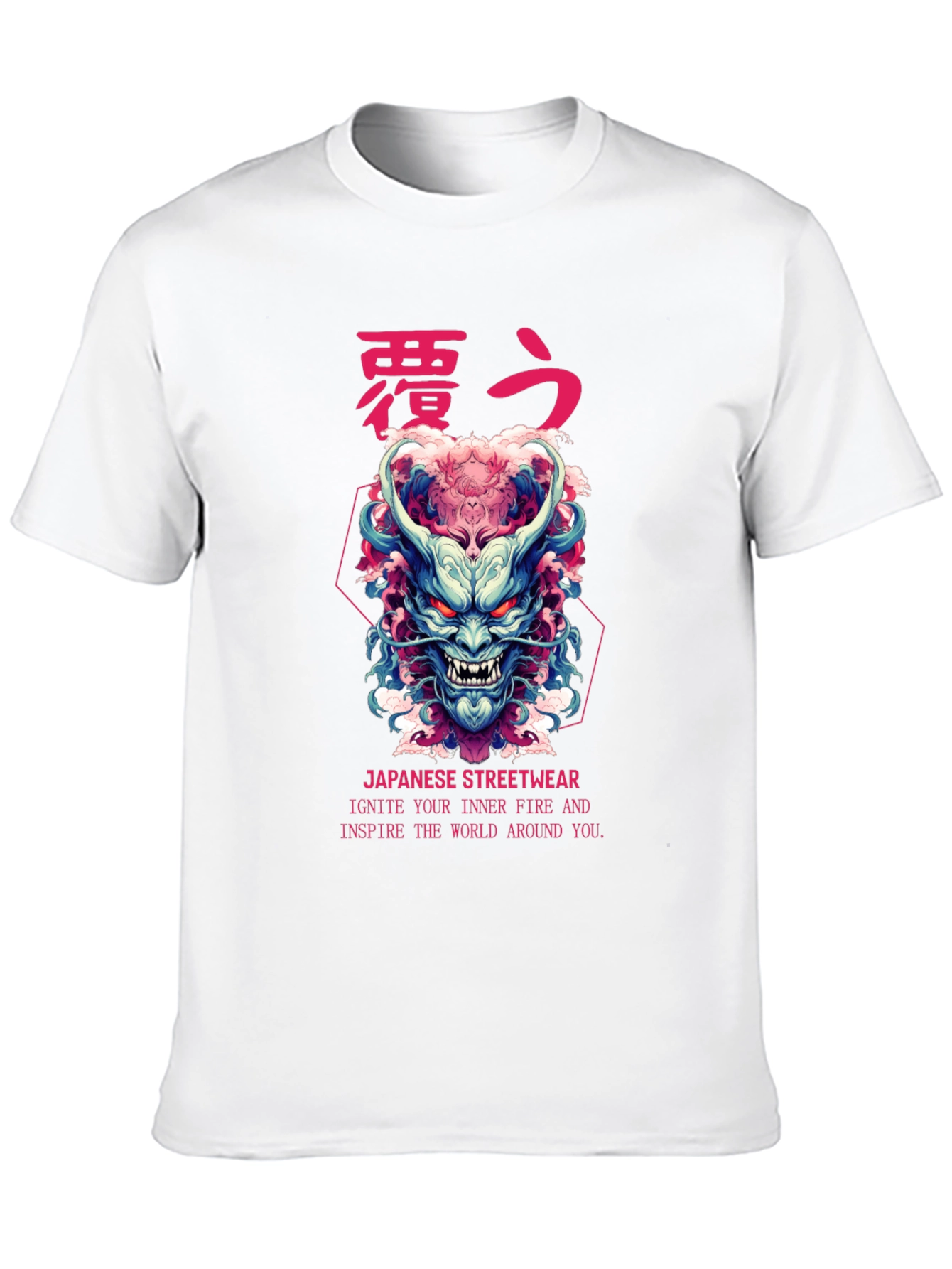 Black Japanese Oni Mask Graphic T-Shirt view 10