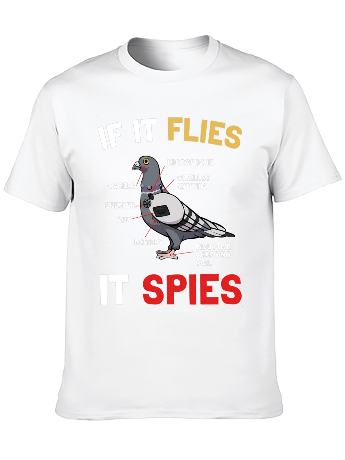 Black If It Flies It Spies Pigeon T-Shirt view 10