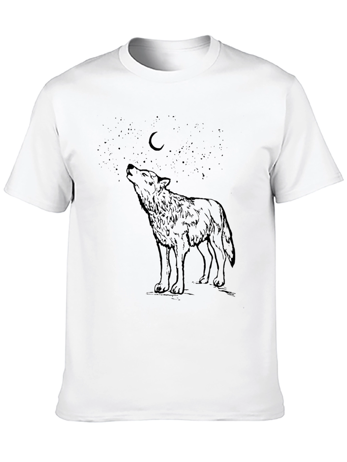Black Wolf Howling at Moon Graphic Tee - Black Cotton Blend view 10