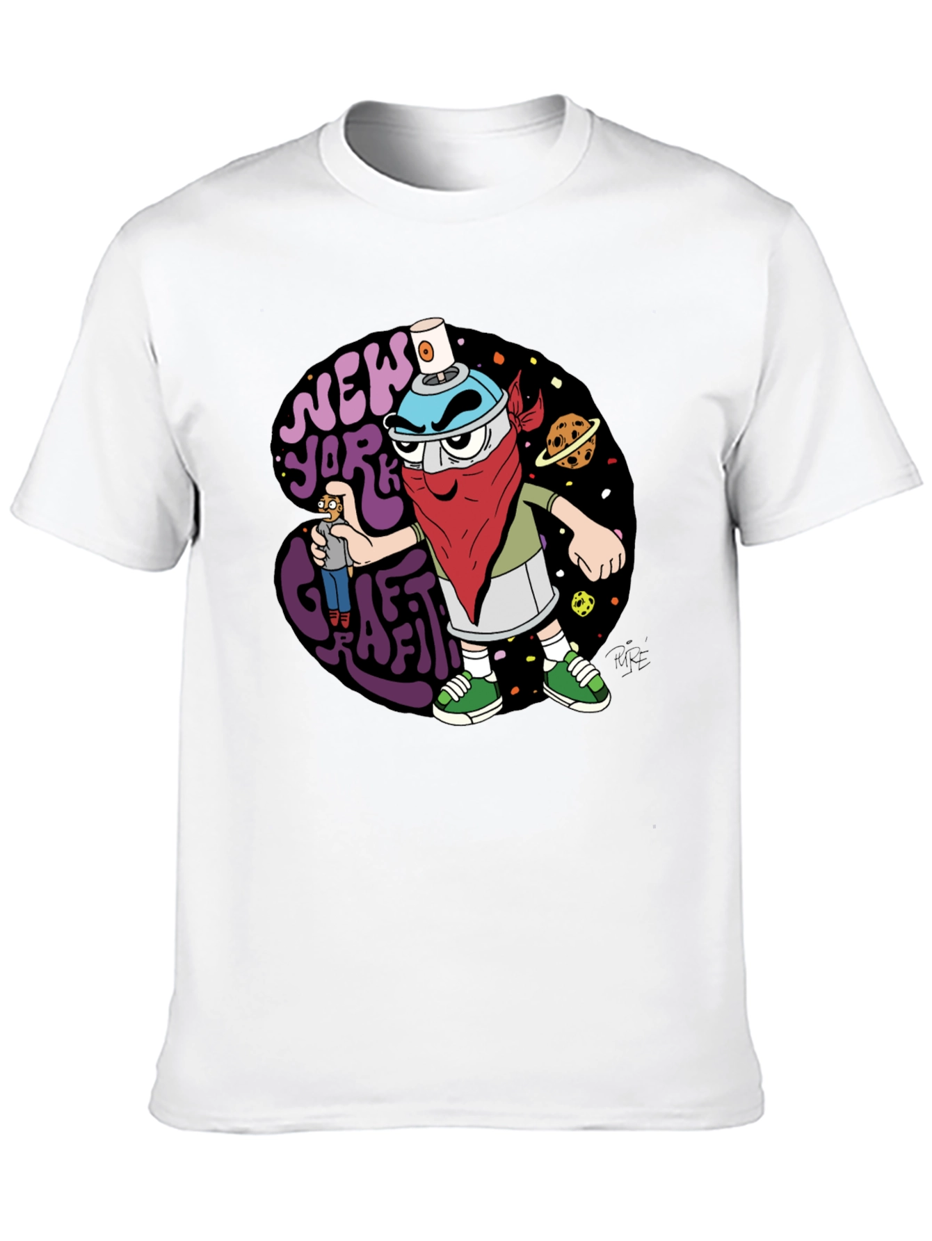 Black New York Graffiti Cartoon T-Shirt view 10