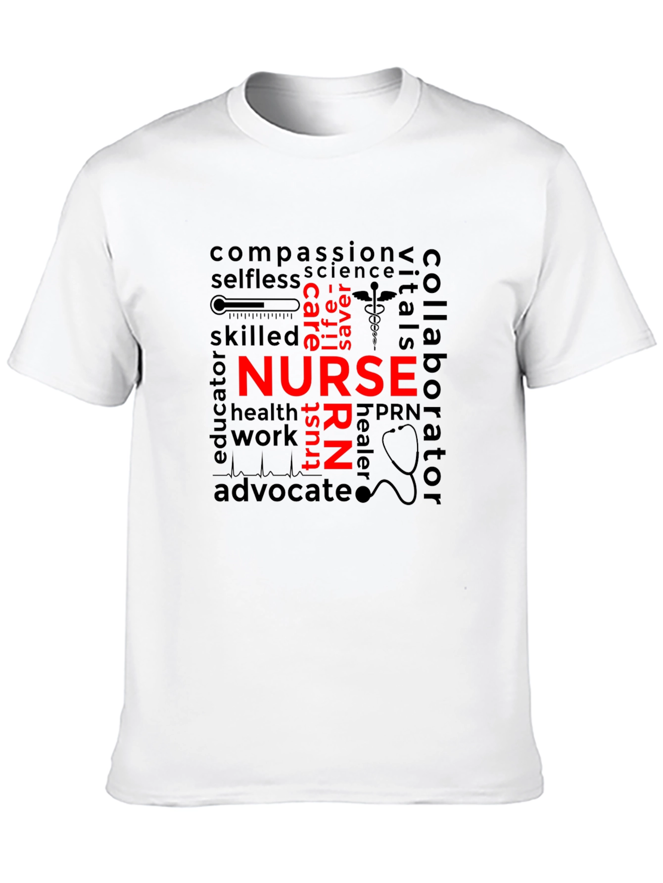 Black Nurse Word Art T-Shirt - Black Crew Neck view 10