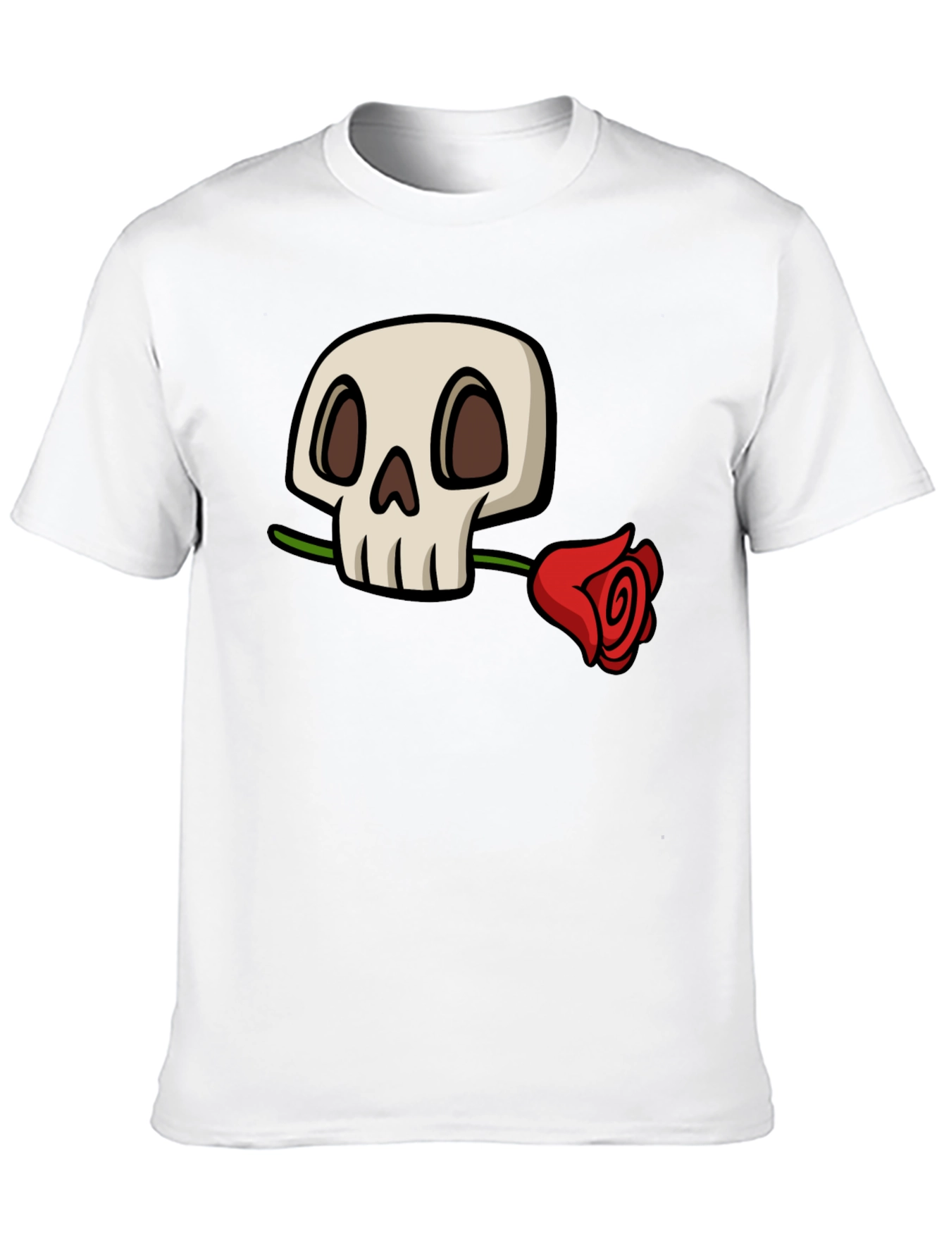 Black Skull and Rose Graphic T-Shirt - Cool Black Tee view 10