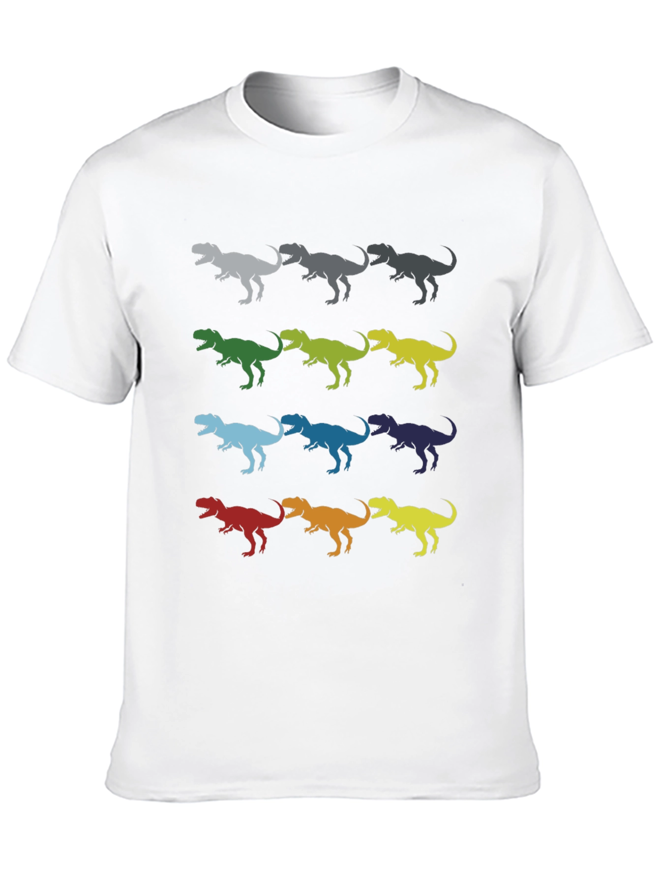 Black Dinosaur T-Rex Pattern Black Cotton T-Shirt view 10
