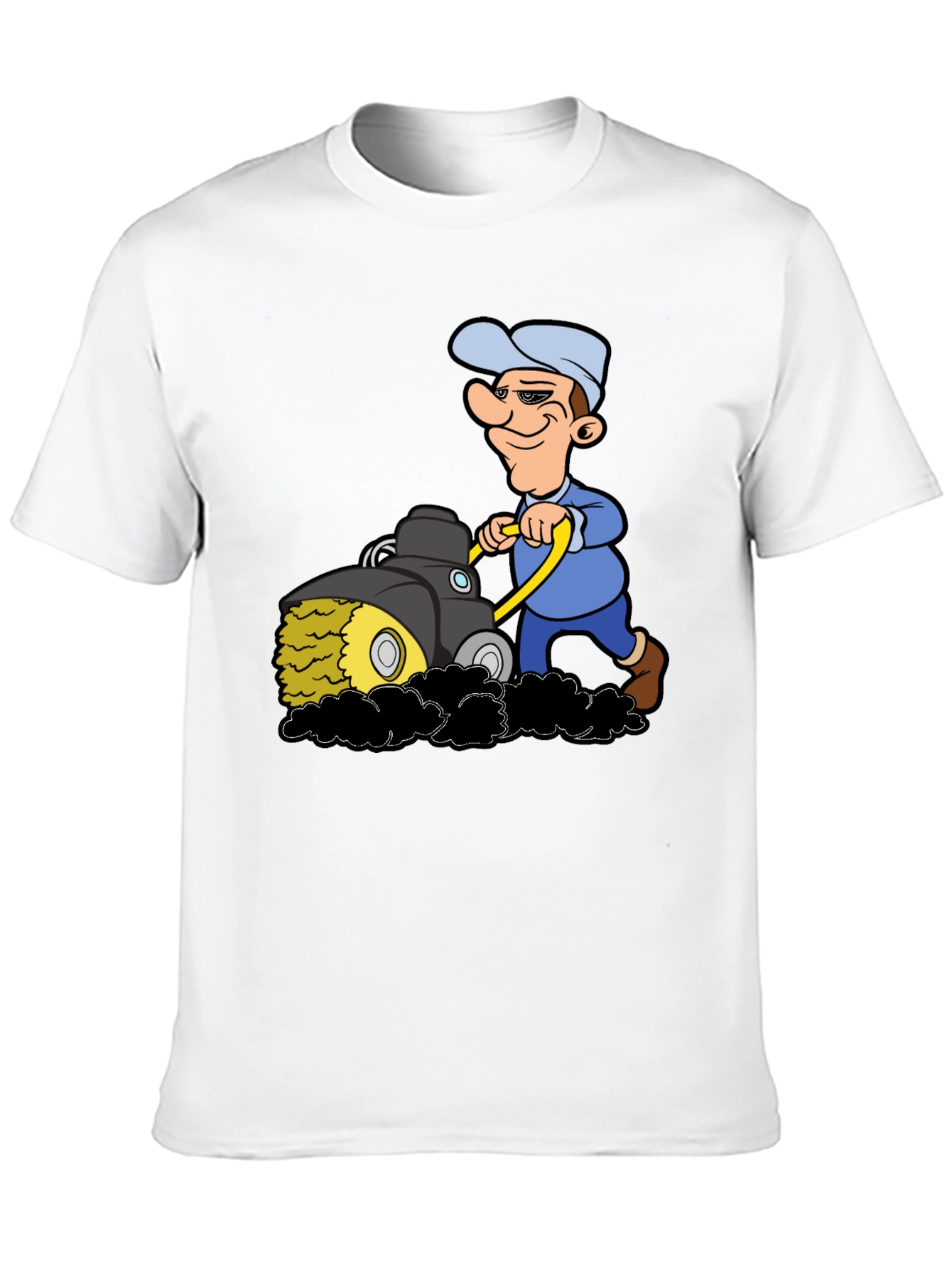 Black Cartoon Lawn Mower T-Shirt view 10