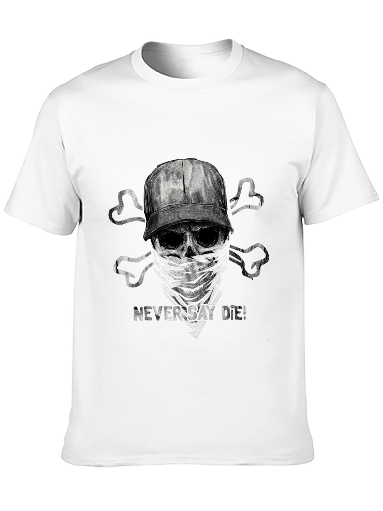 Black Never Say Die T-Shirt - Skull & Crossbones Design view 10