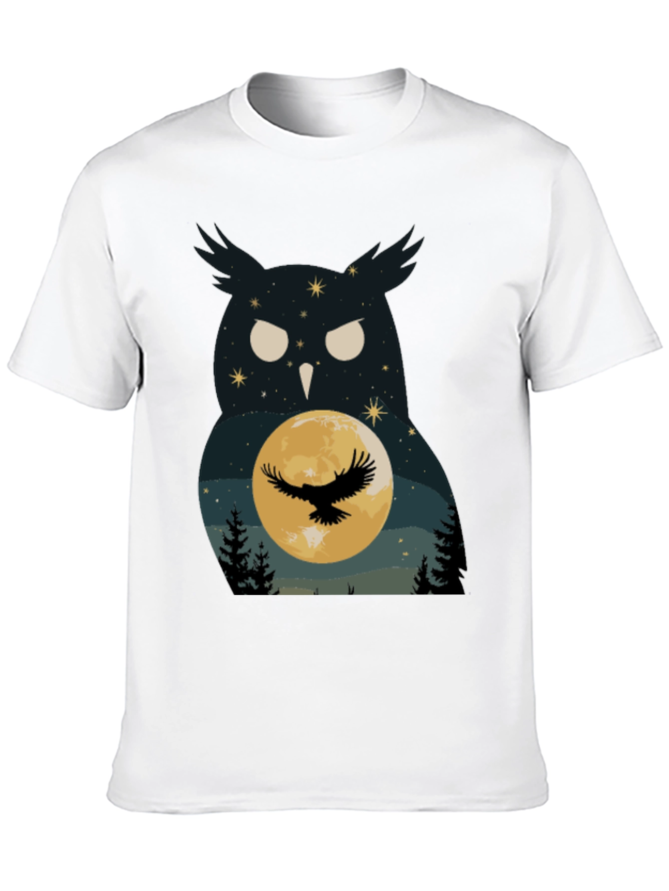 Black Owl & Moon Graphic Tee - Night Sky Black T-Shirt view 10
