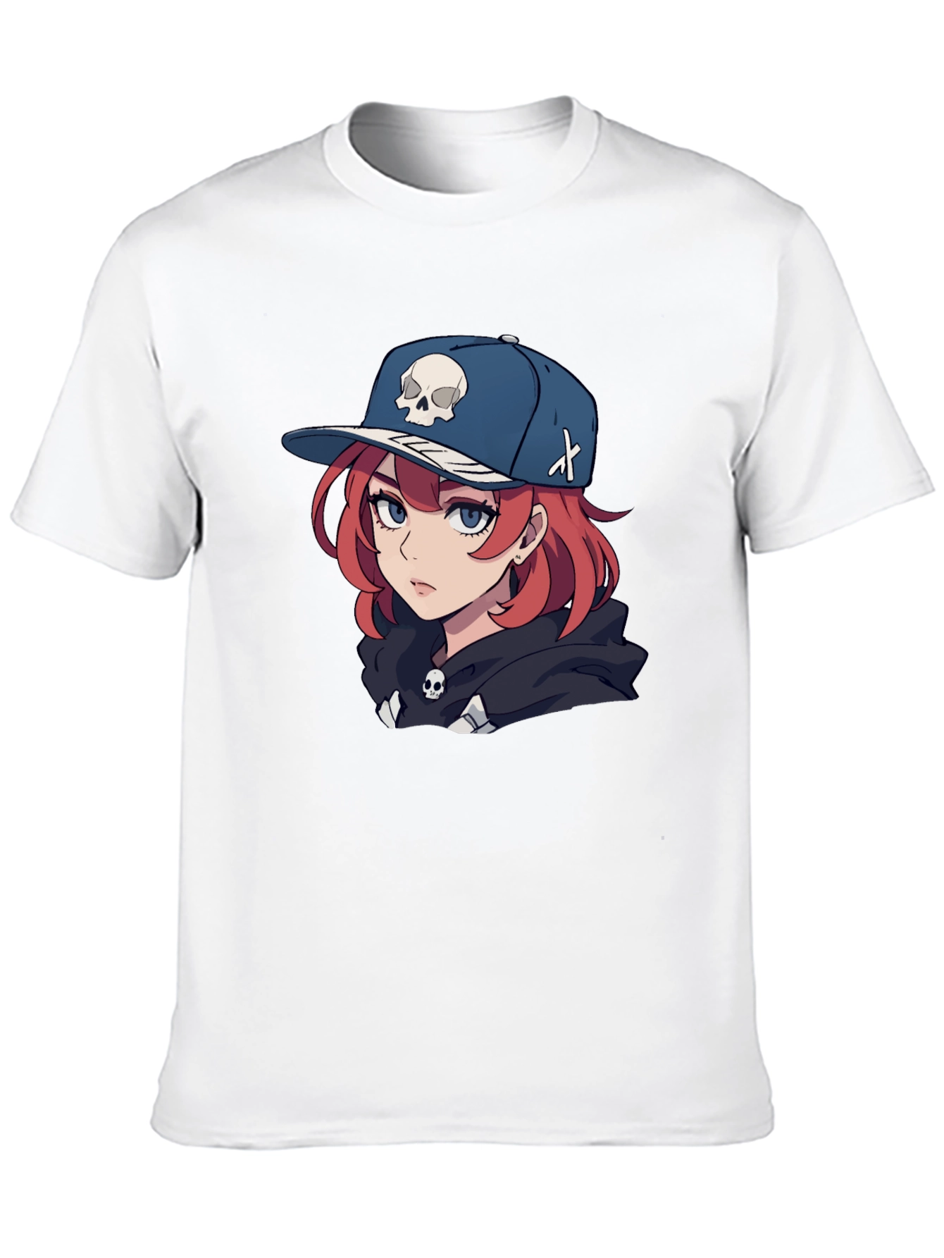 Black Anime Girl Skull Hat Graphic Black T-Shirt view 10