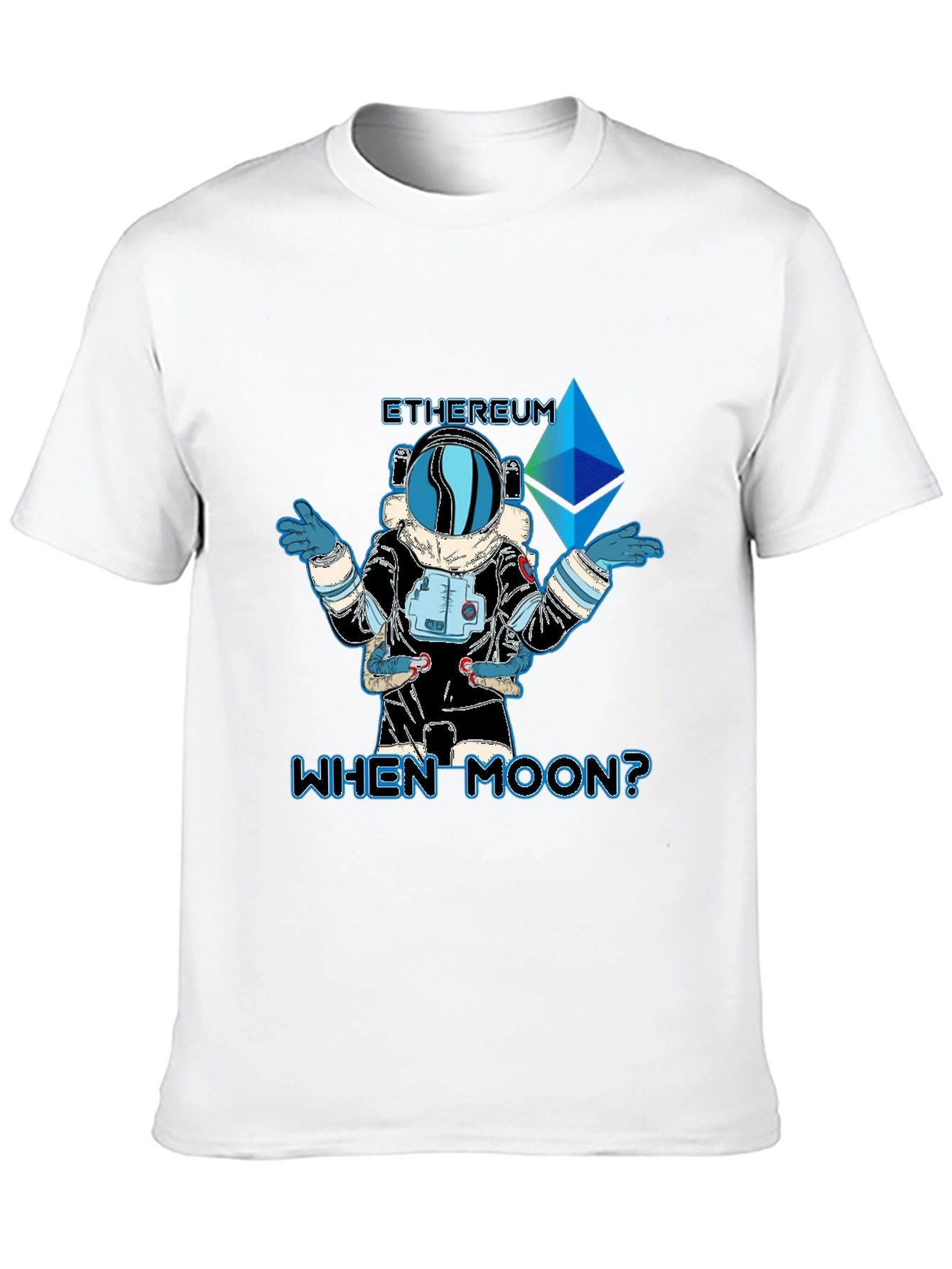 Black Ethereum Crypto 'When Moon?' Black T-Shirt view 10